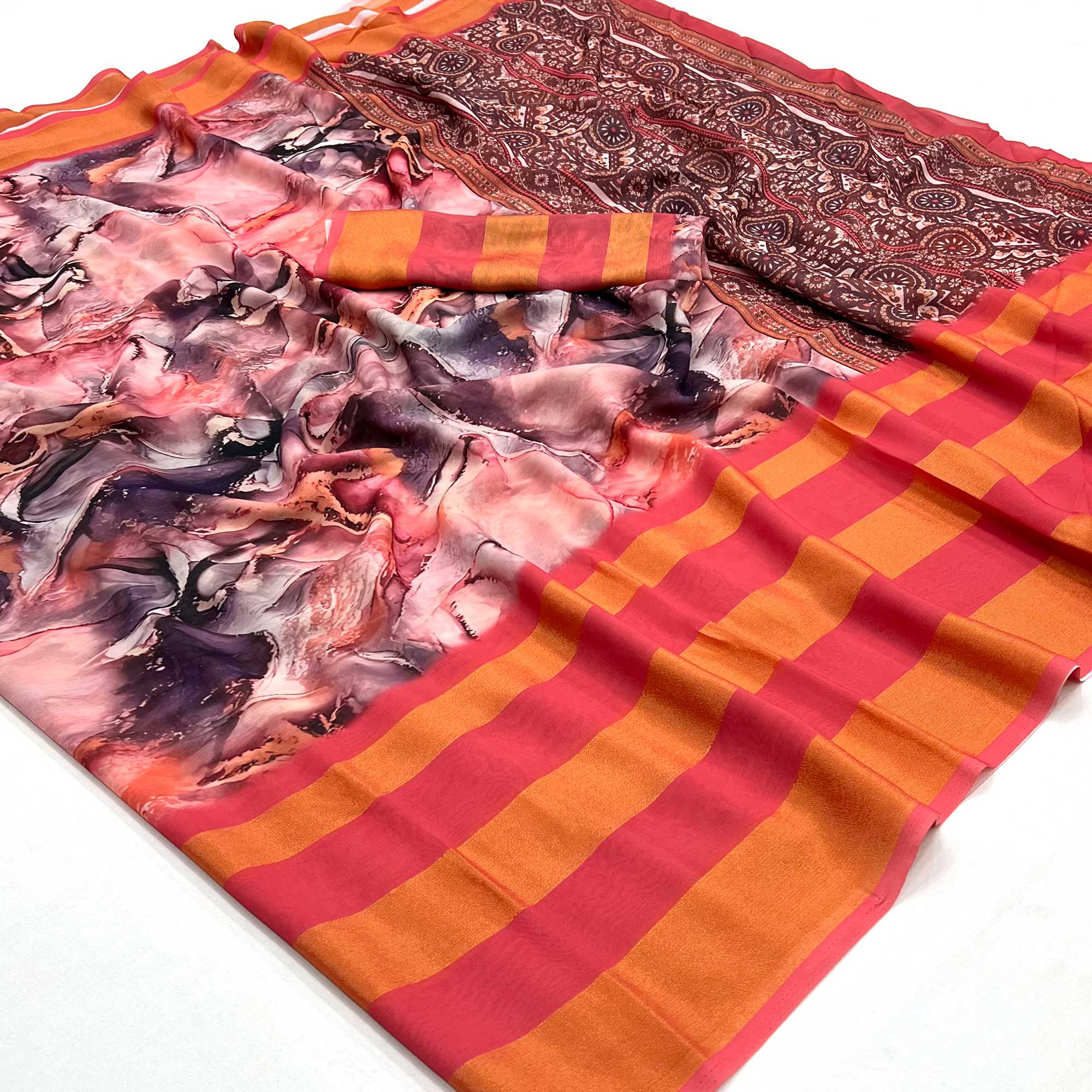 Pink Digital Printed Viscose Saree