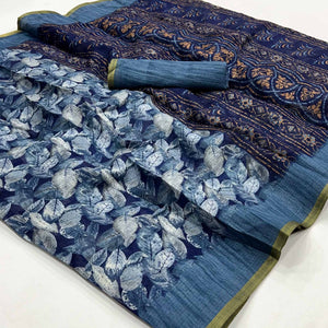 Blue Digital Printed Cotton Blend Saree