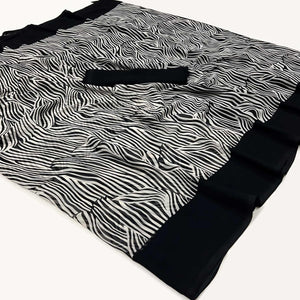 Black & White Striped Printed Georgette Saree