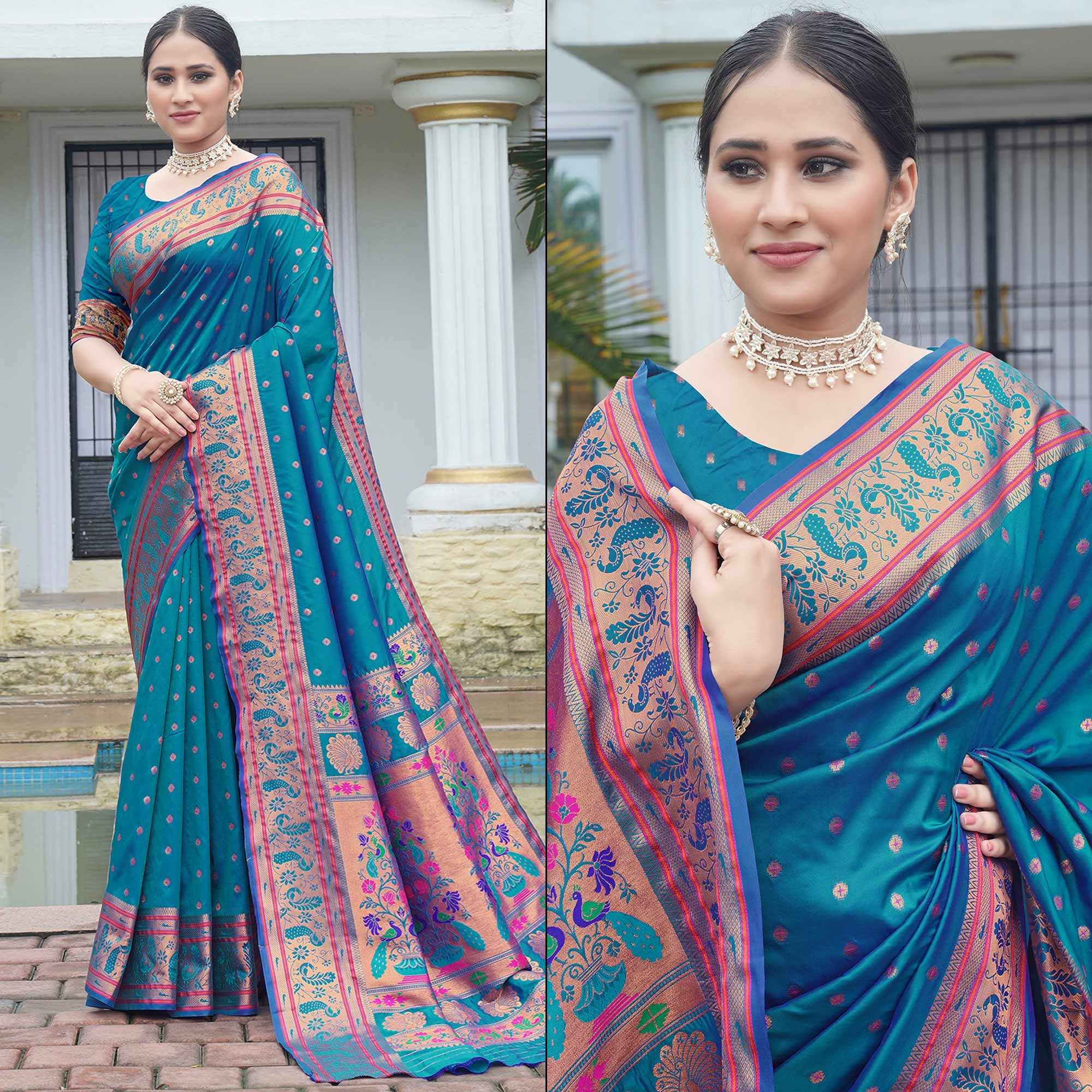 Blue Woven Paithani Art Silk Saree