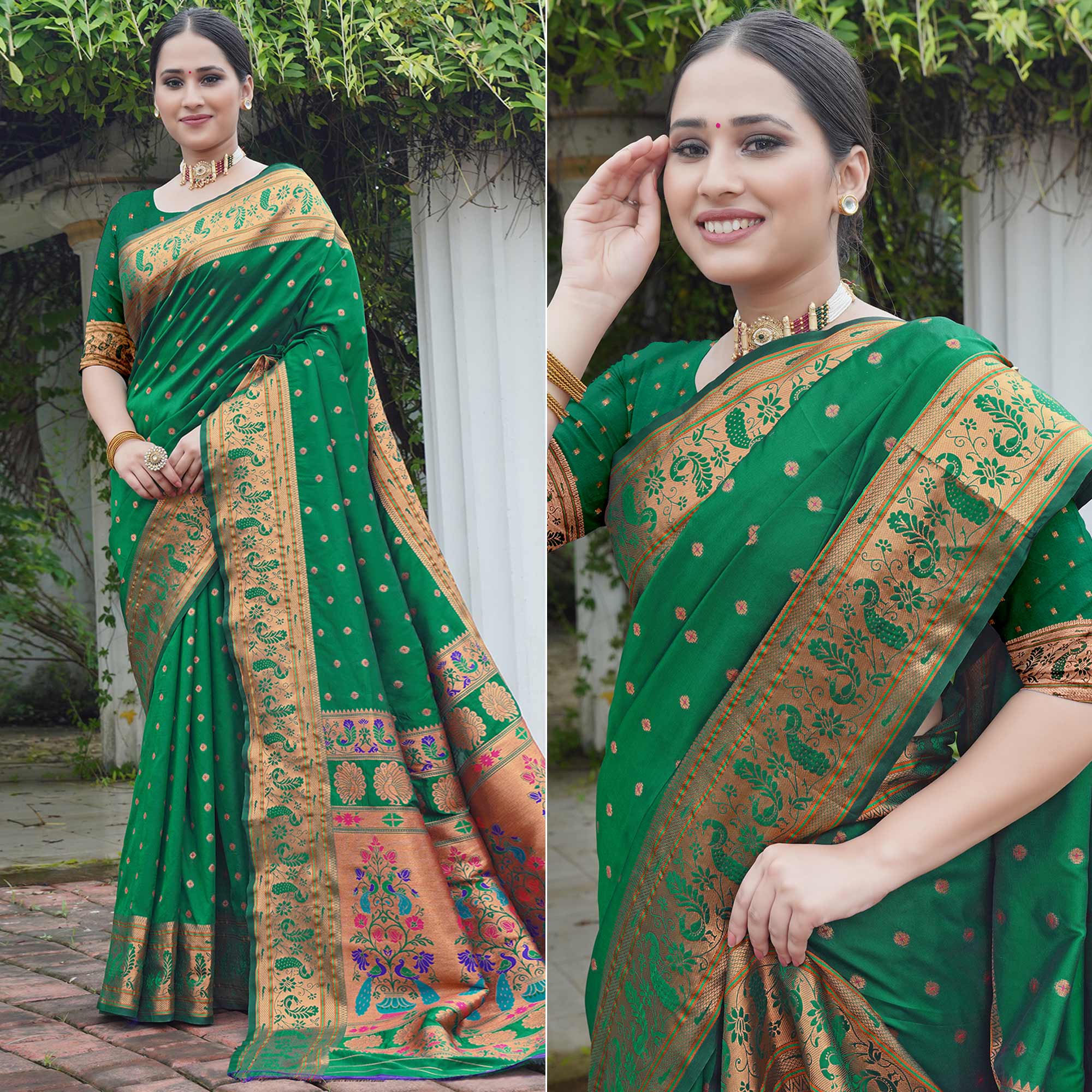 Green Woven Paithani Art Silk Saree