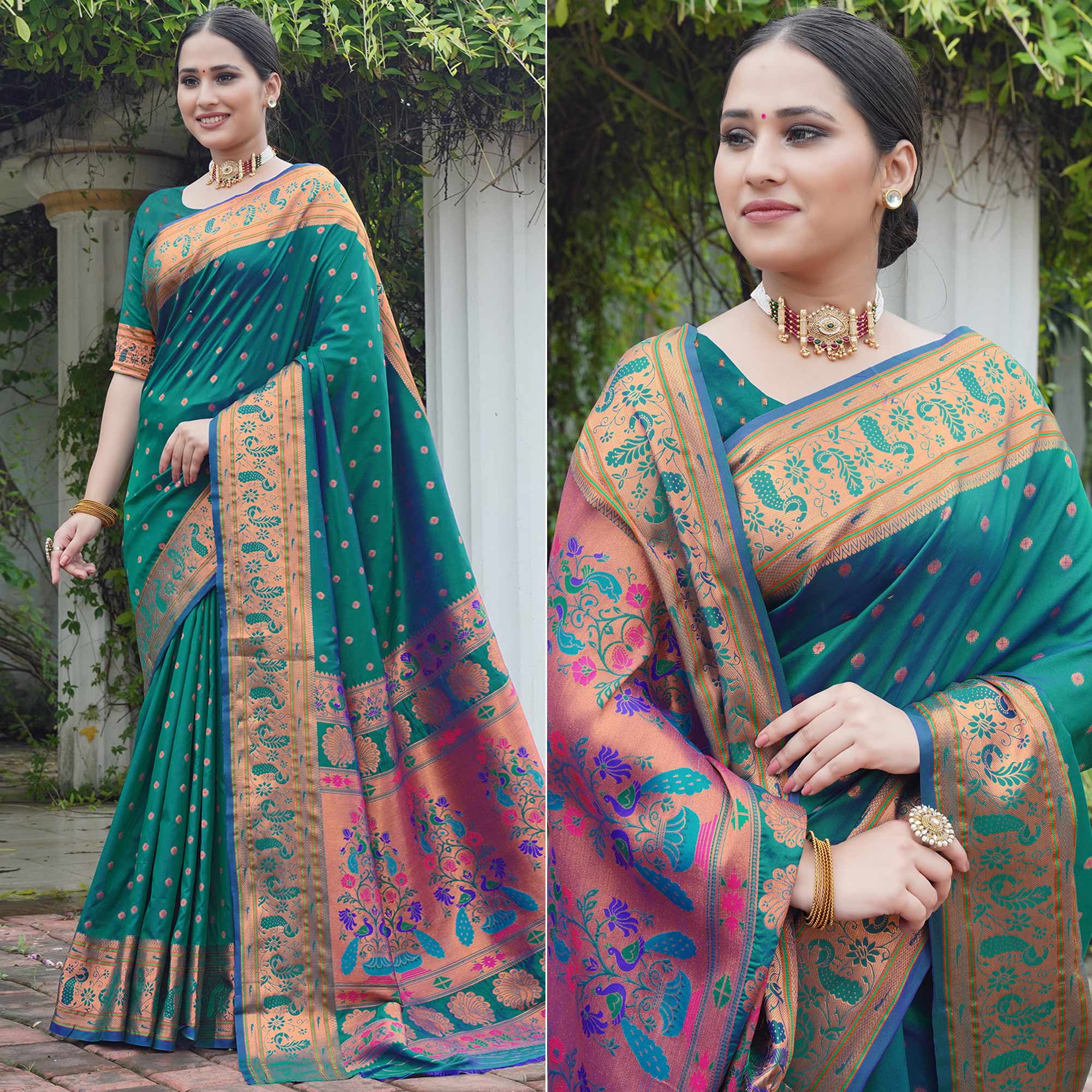 Rama Green Woven Paithani Art Silk Saree