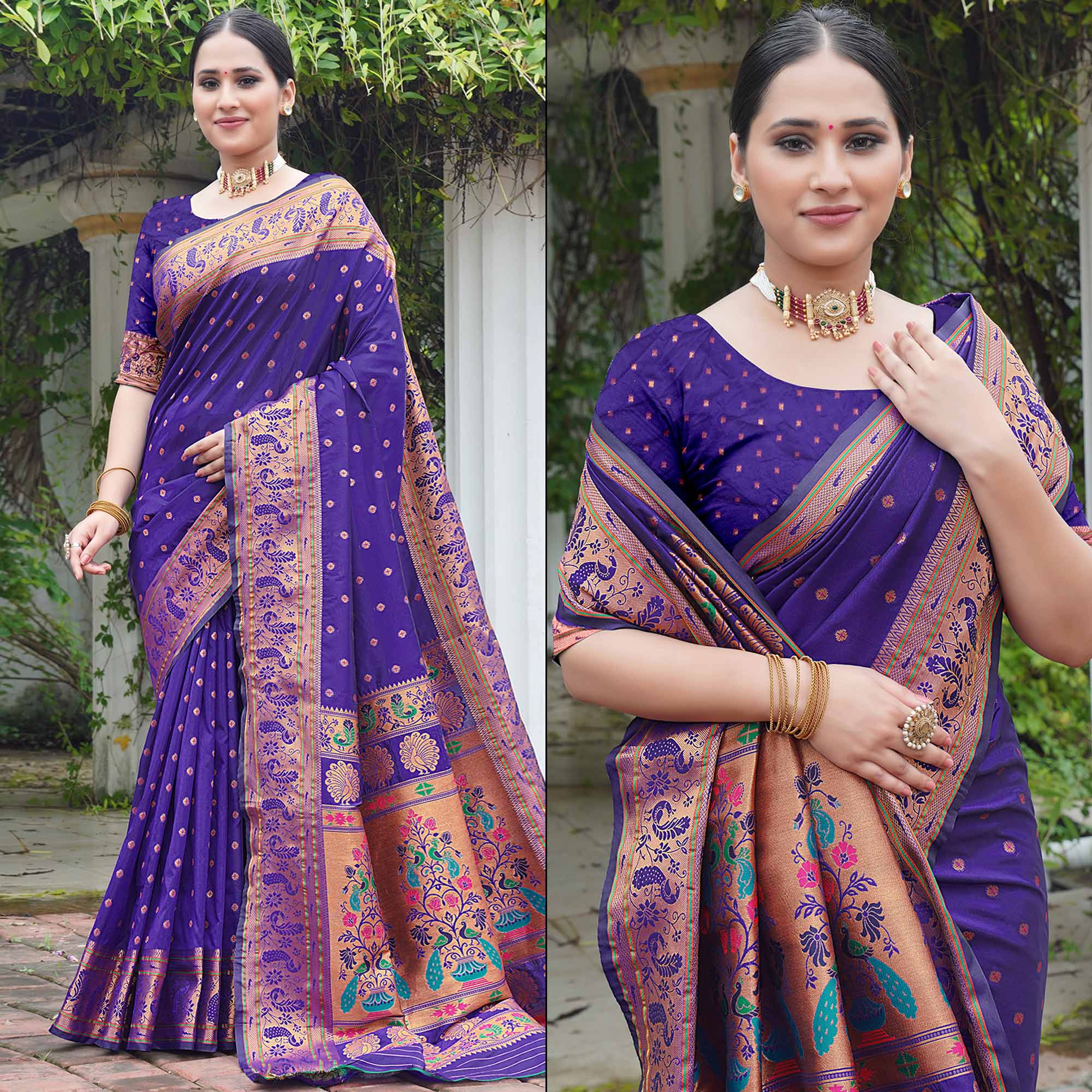 Purple Woven Paithani Art Silk Saree