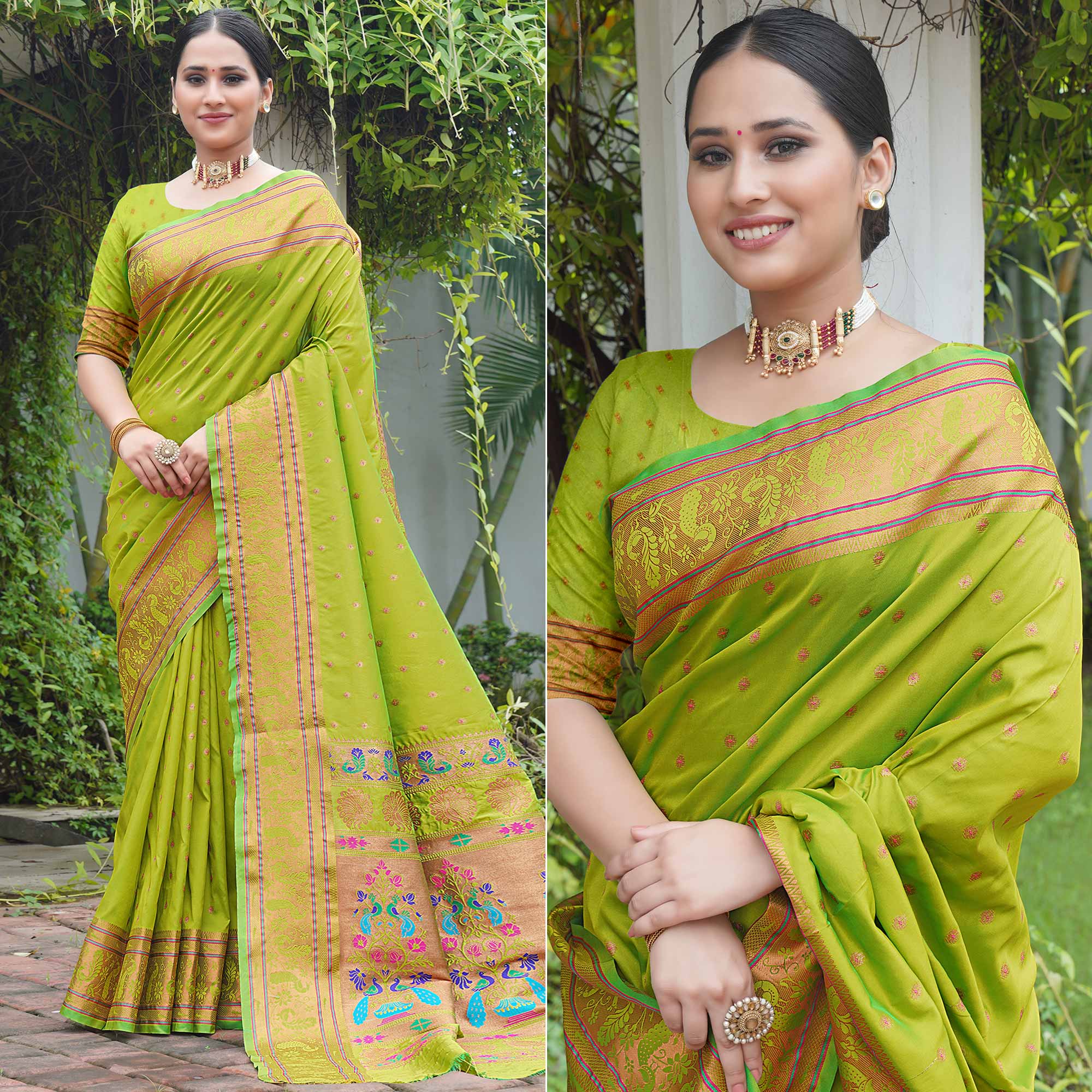 Green Woven Paithani Art Silk Saree