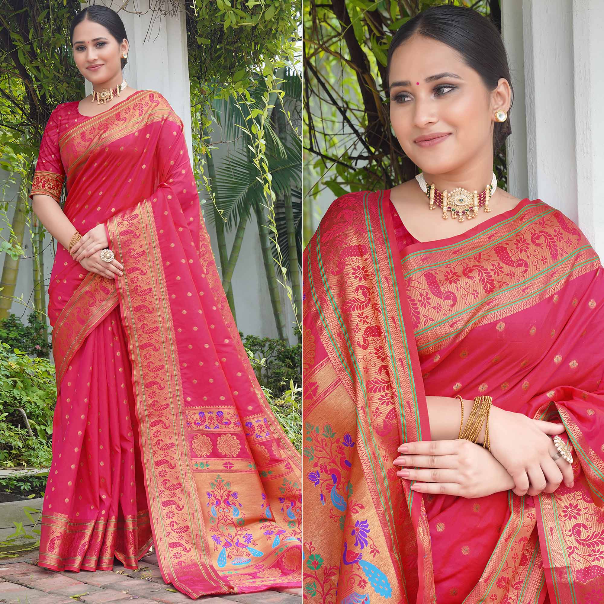 Pink Woven Paithani Art Silk Saree