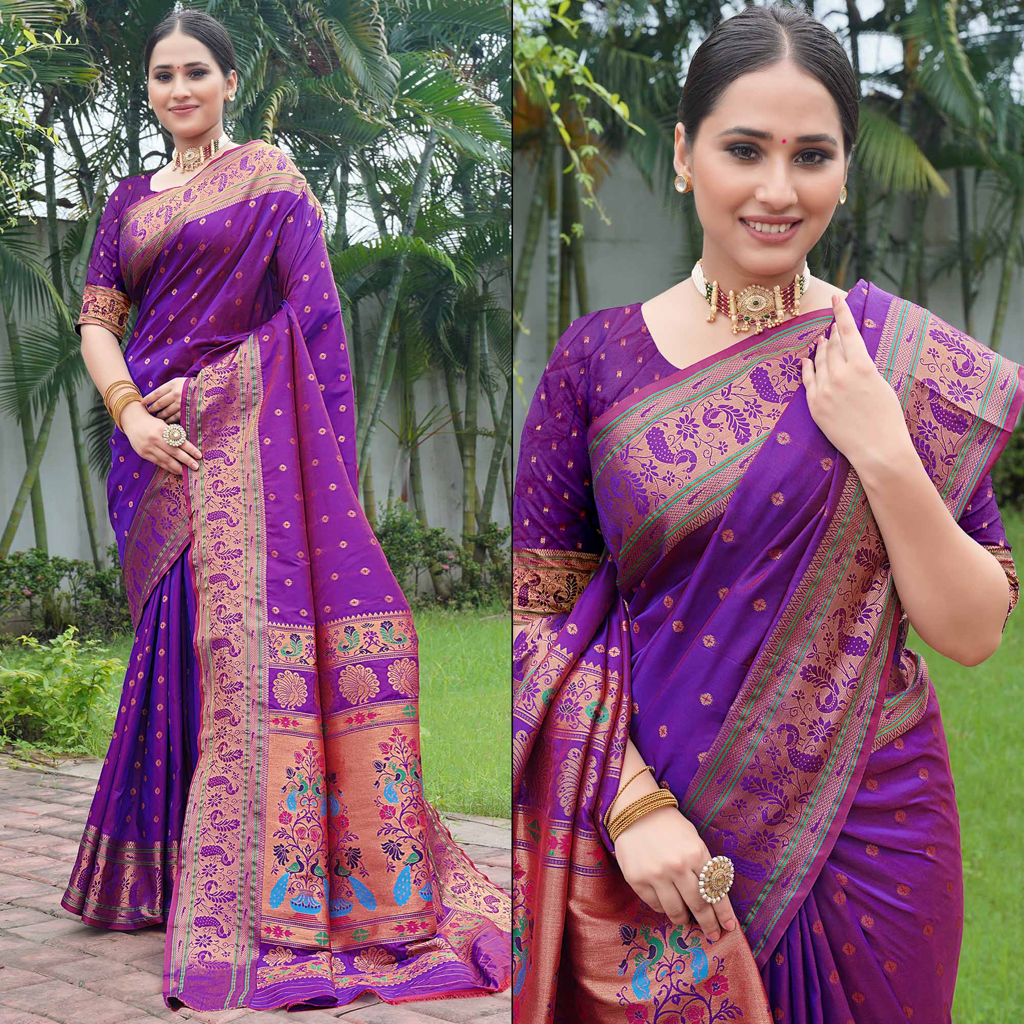 Violet Woven Paithani Art Silk Saree