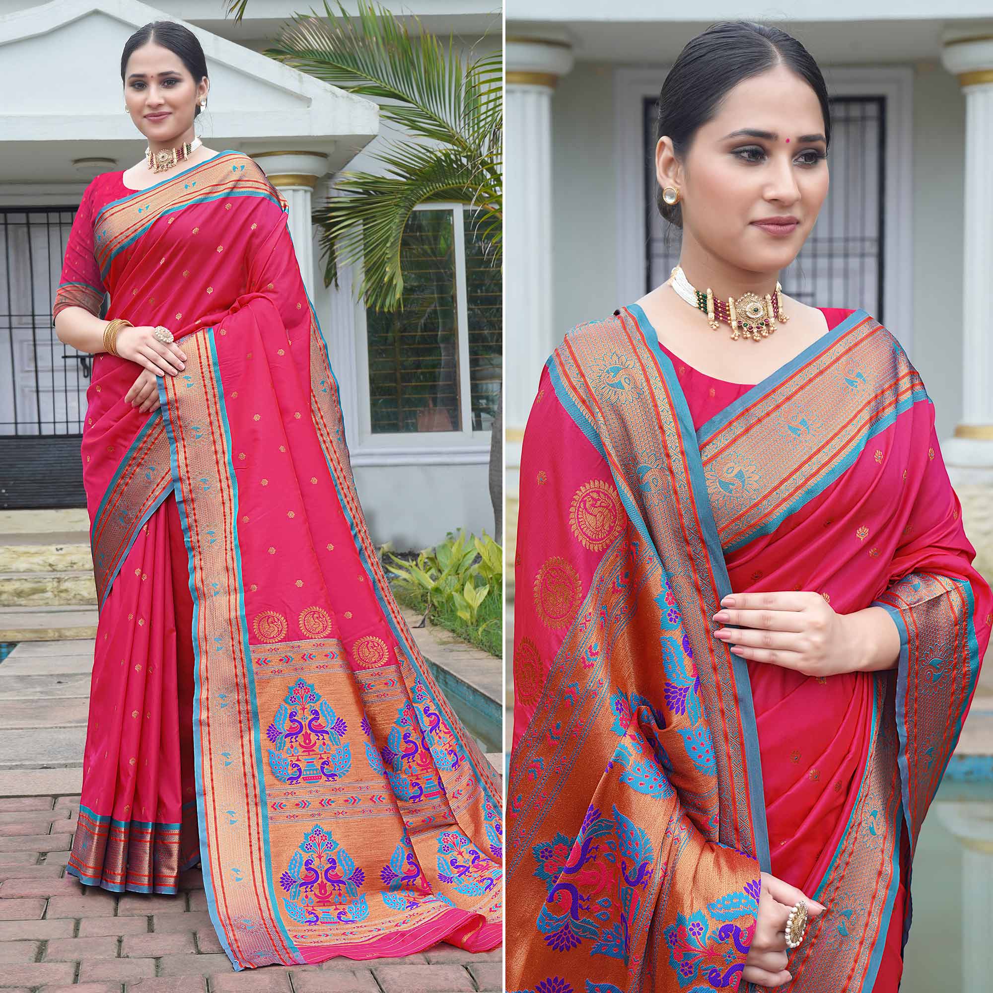 Pink Woven Paithani Art Silk Saree