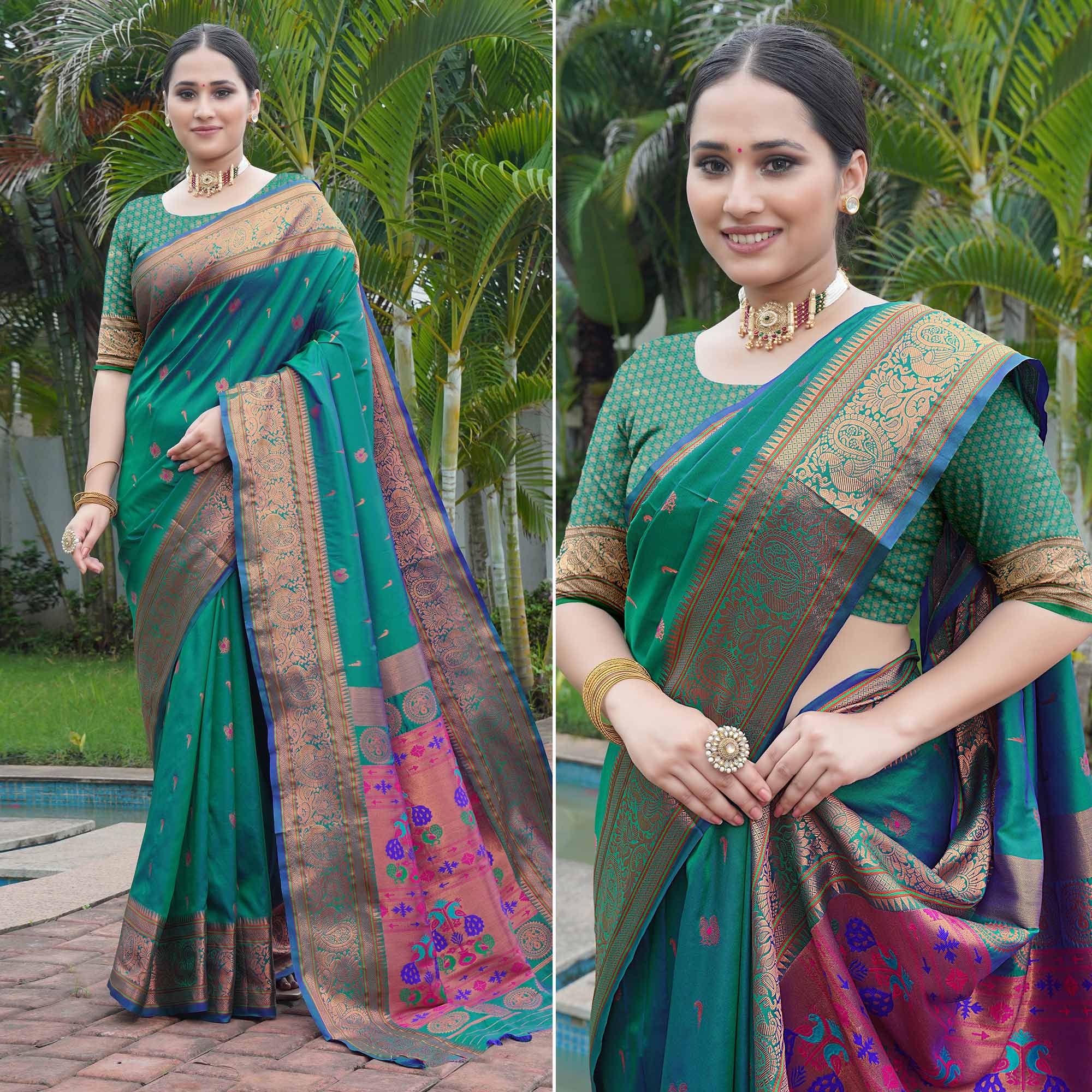 Rama Green Woven Paithani Art Silk Saree