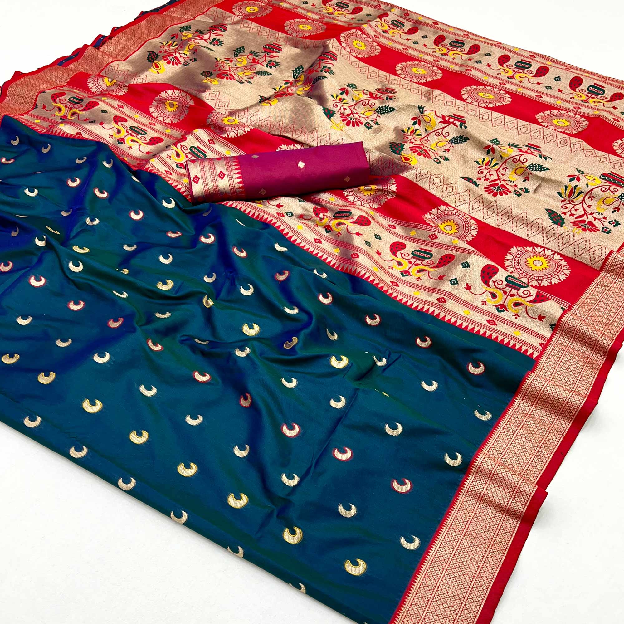 Blue Woven Pure Silk Paithani Saree