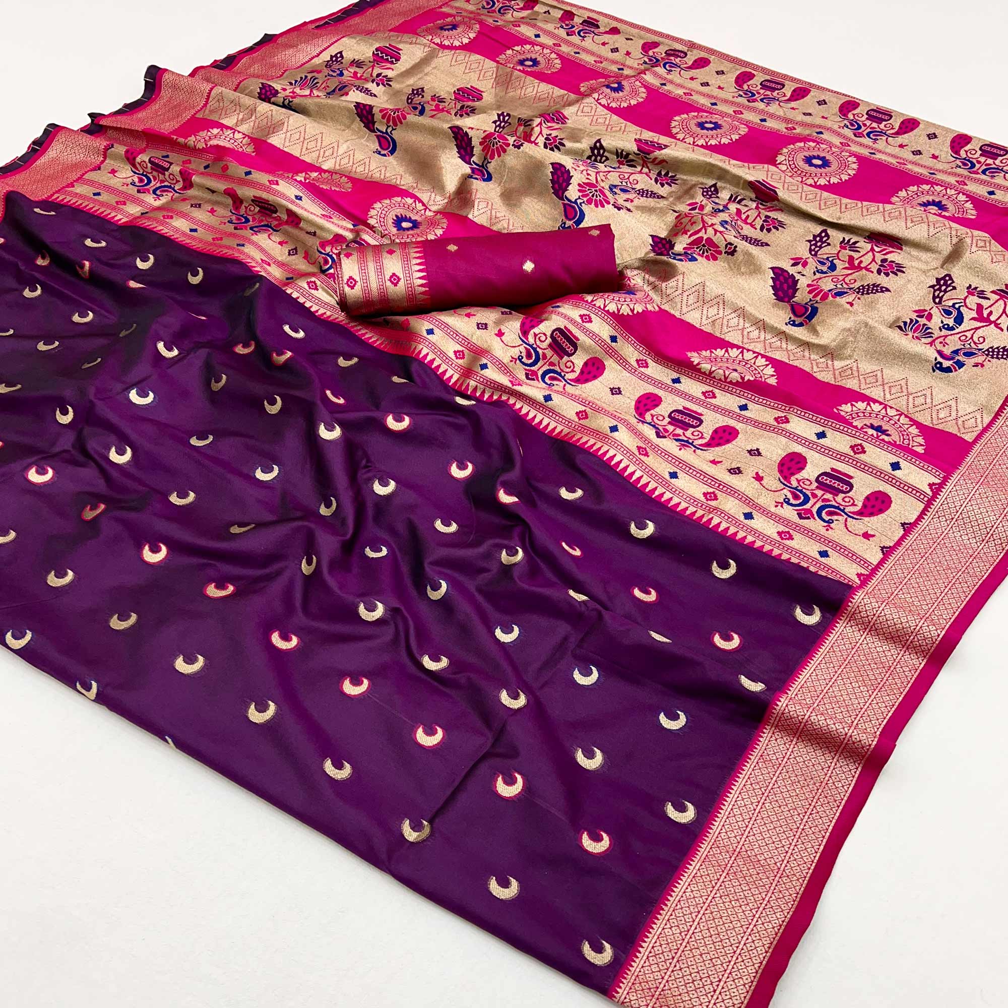 Wine & Pink Woven Pure Silk Paithani Saree