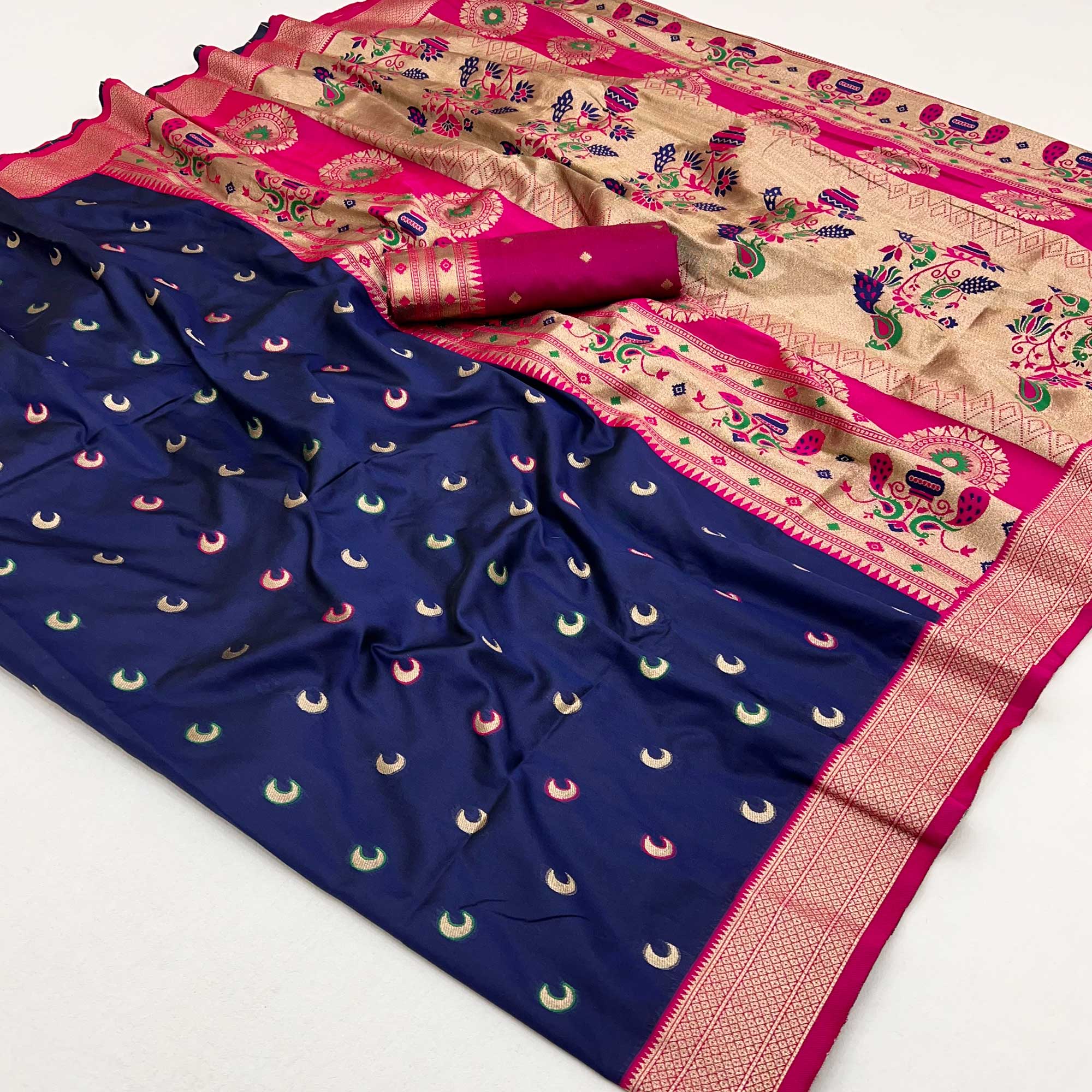 Navy Blue Woven Pure Silk Paithani Saree