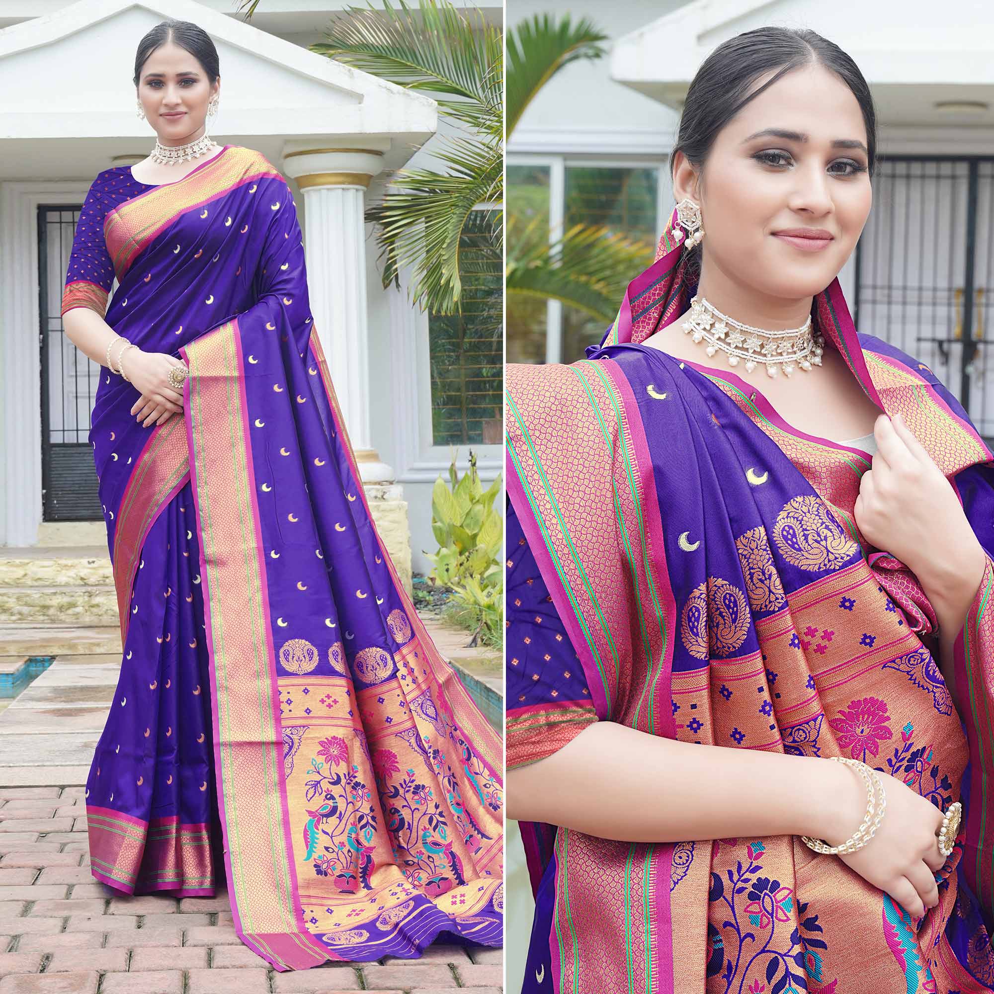 Purple Woven Paithani Art Silk Saree