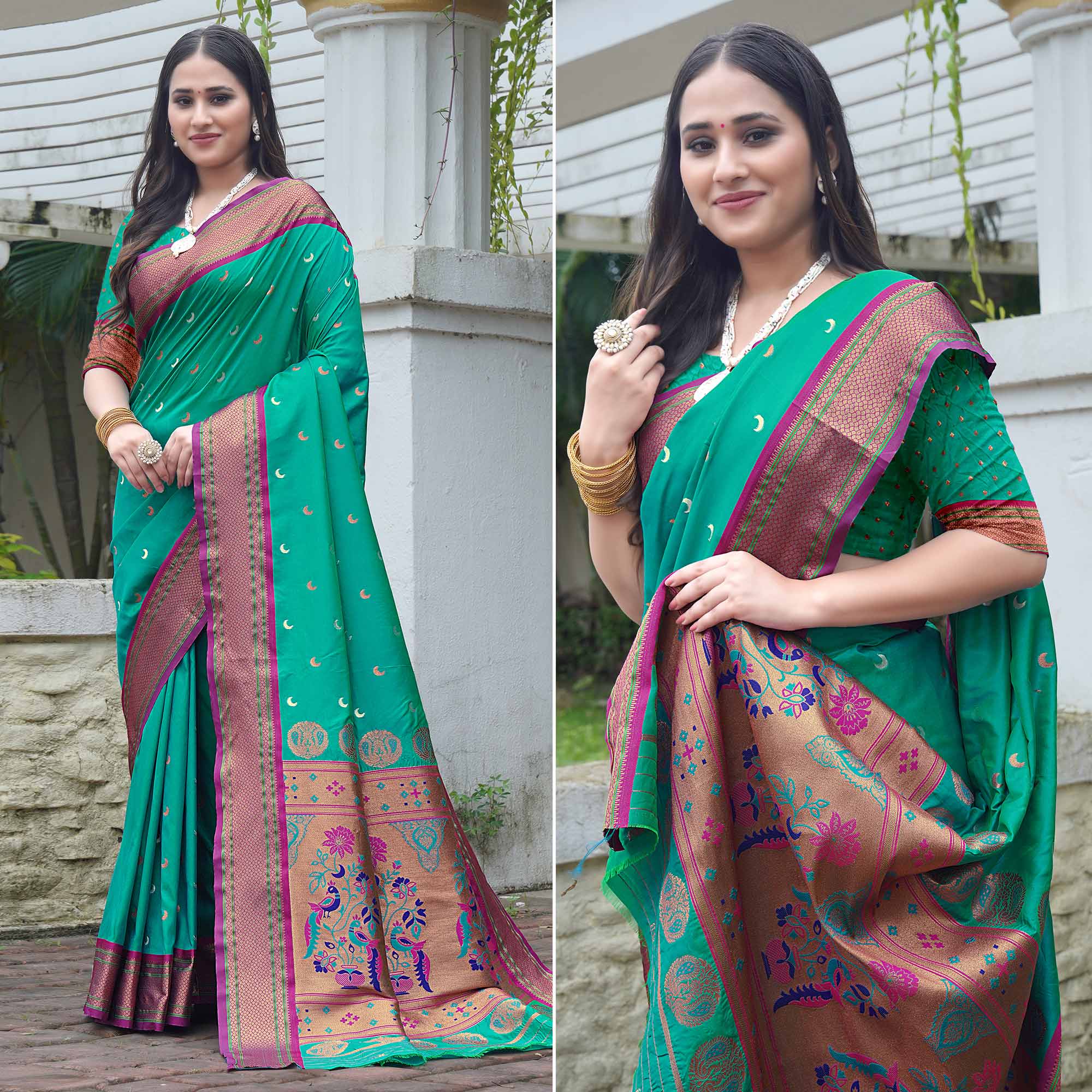 Rama Green Woven Paithani Art Silk Saree