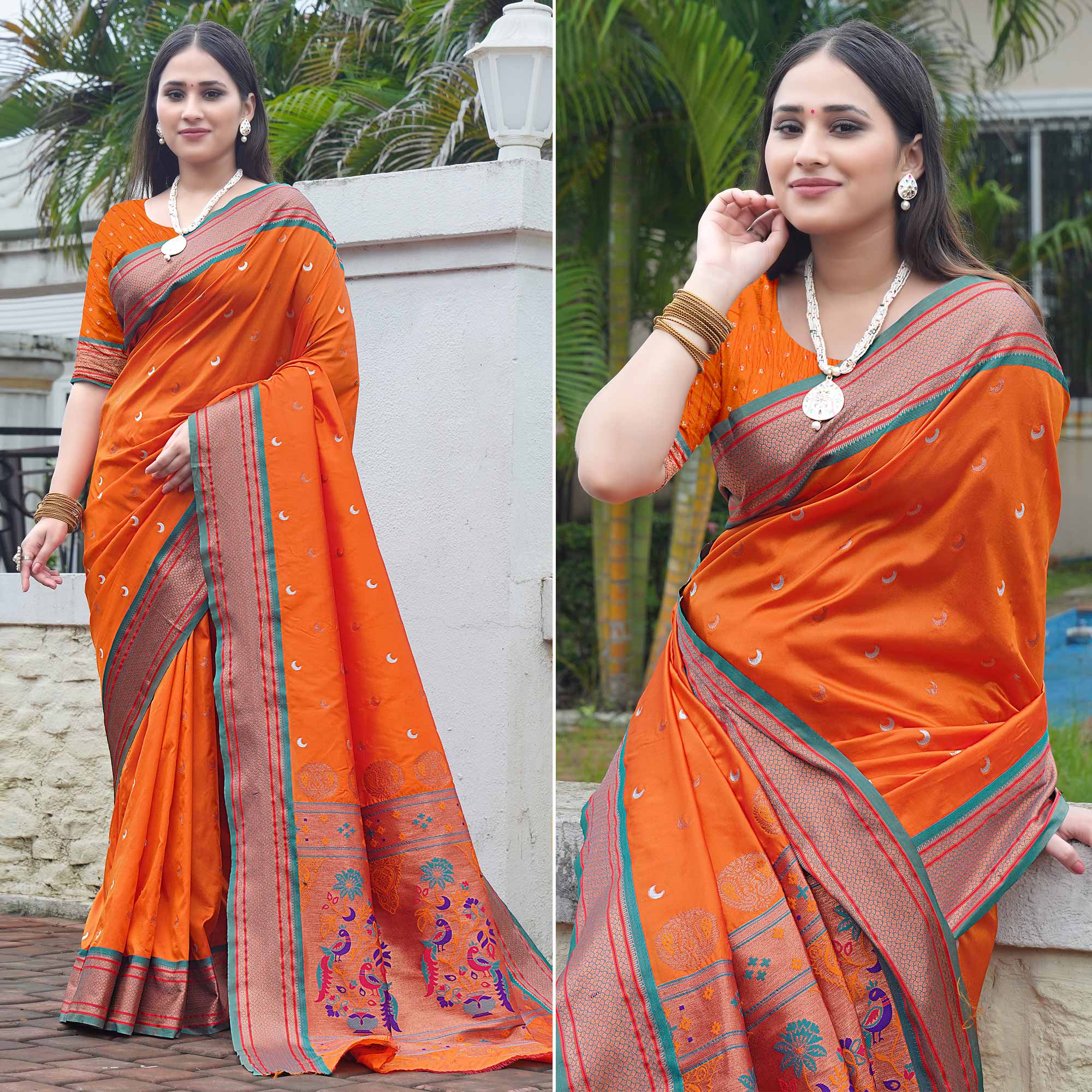 Orange Woven Paithani Art Silk Saree