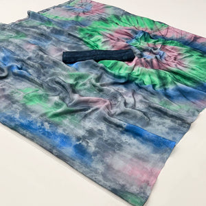 Bluish Grey Printed Crepe Silk Saree