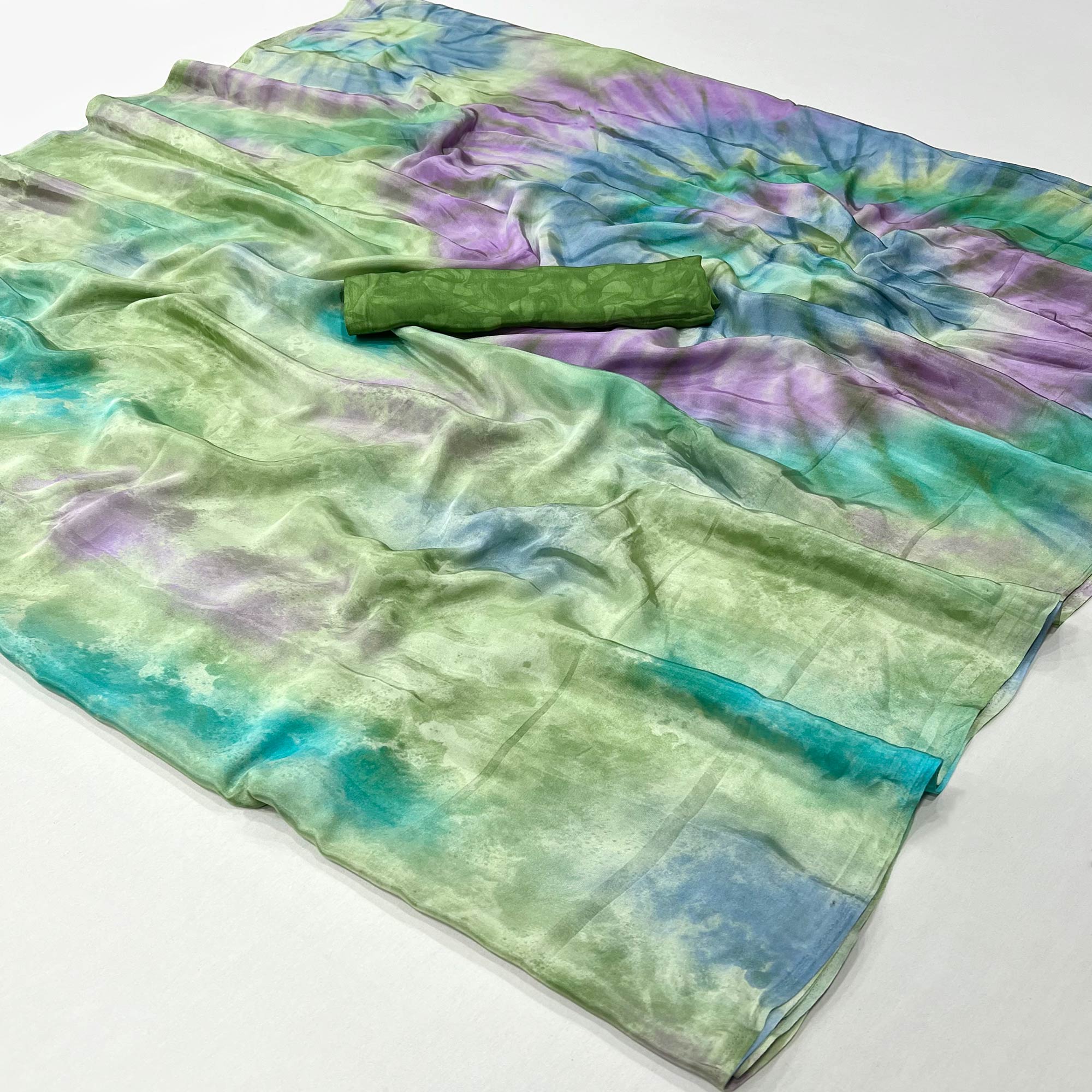 Green Printed Crepe Silk Saree