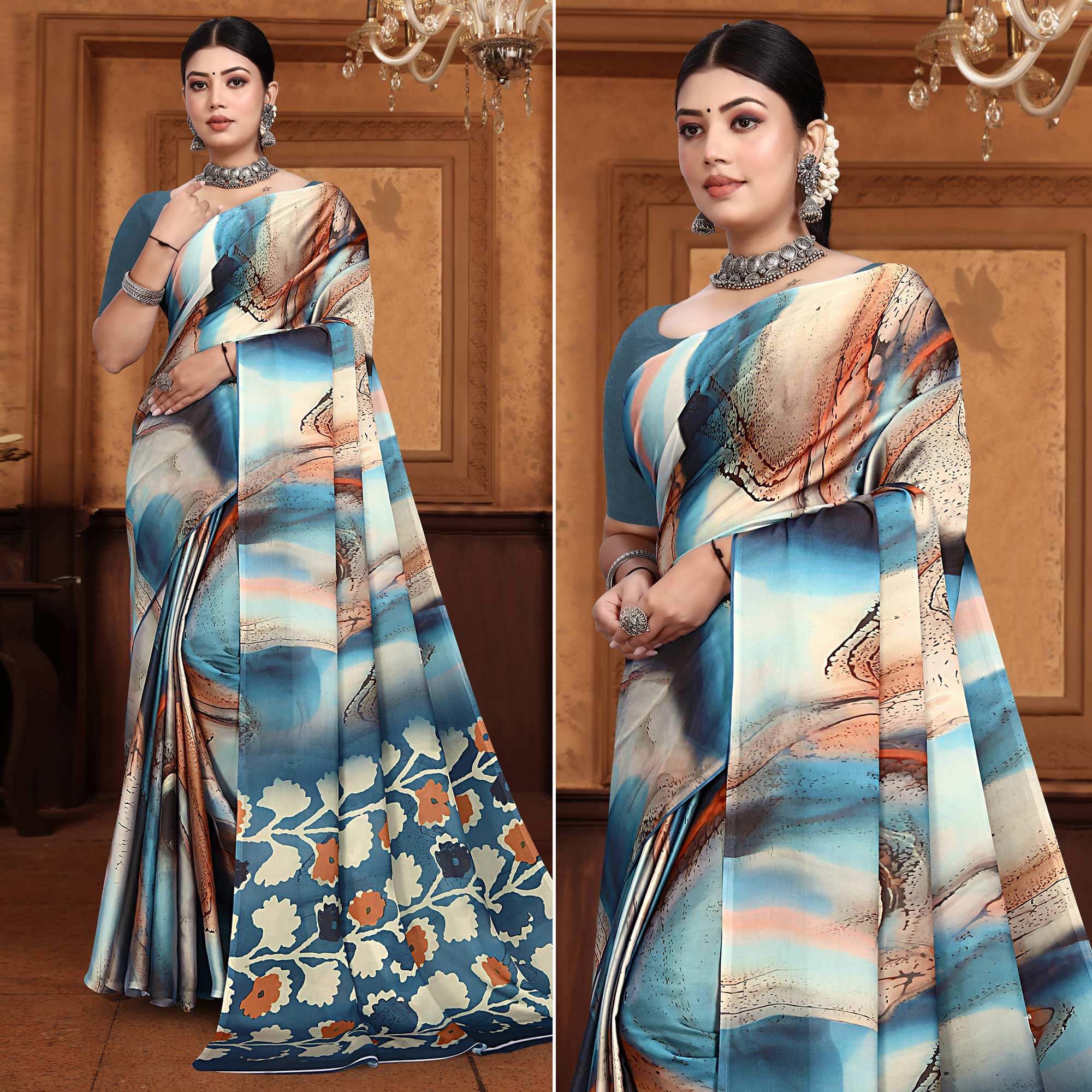 Multicolor Floral Digital Printed Georgette Saree