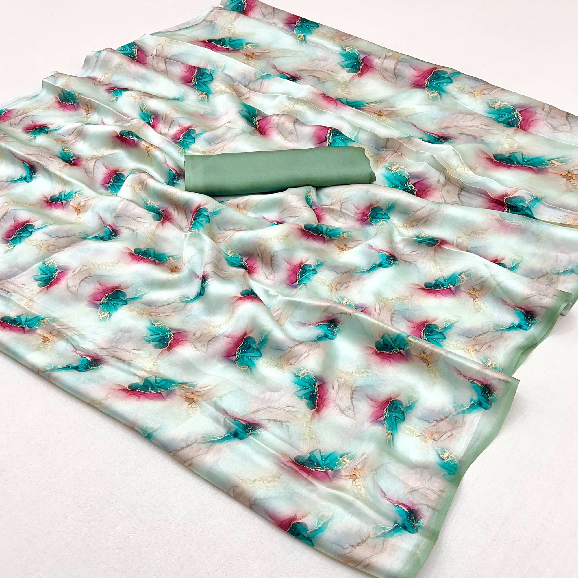 Cream Digital Printed Georgette Saree