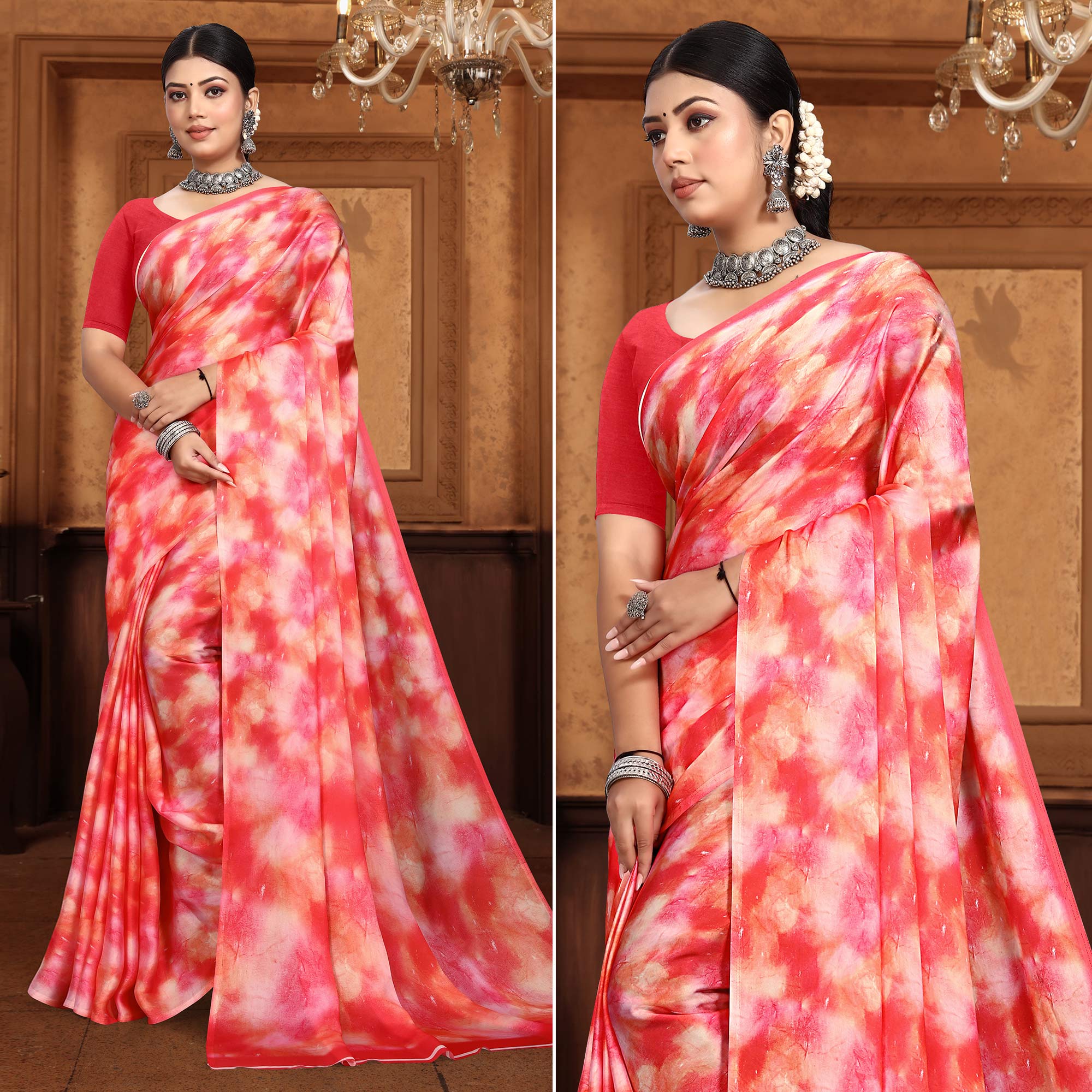 Rani Pink Abstract Digital Printed Georgette Saree