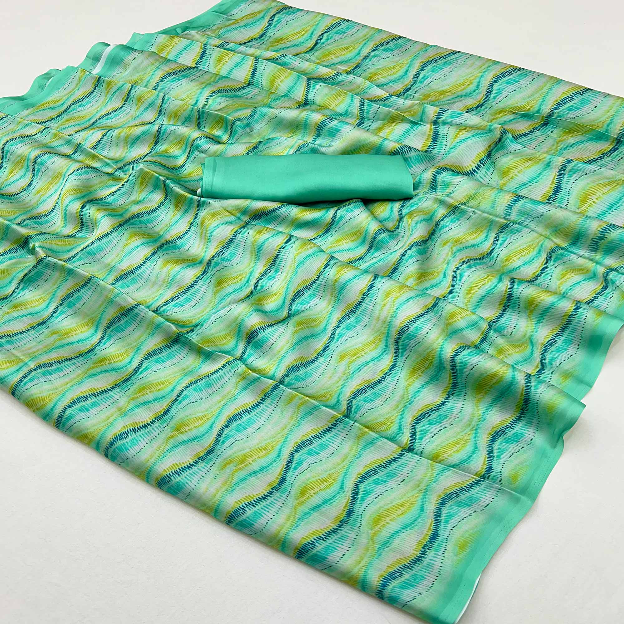 Green Zig Zag  Digital Printed Georgette Saree