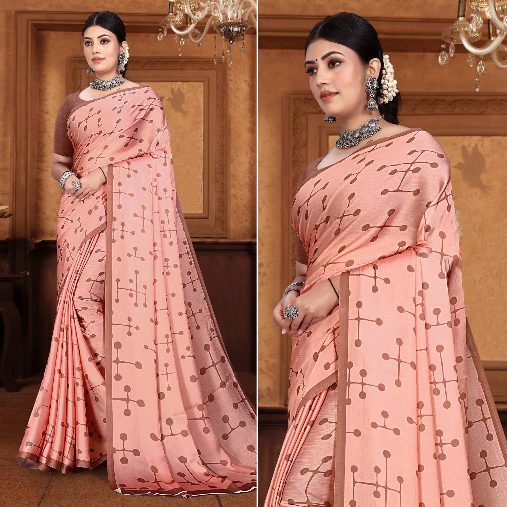 Peach Digital Printed Georgette Saree