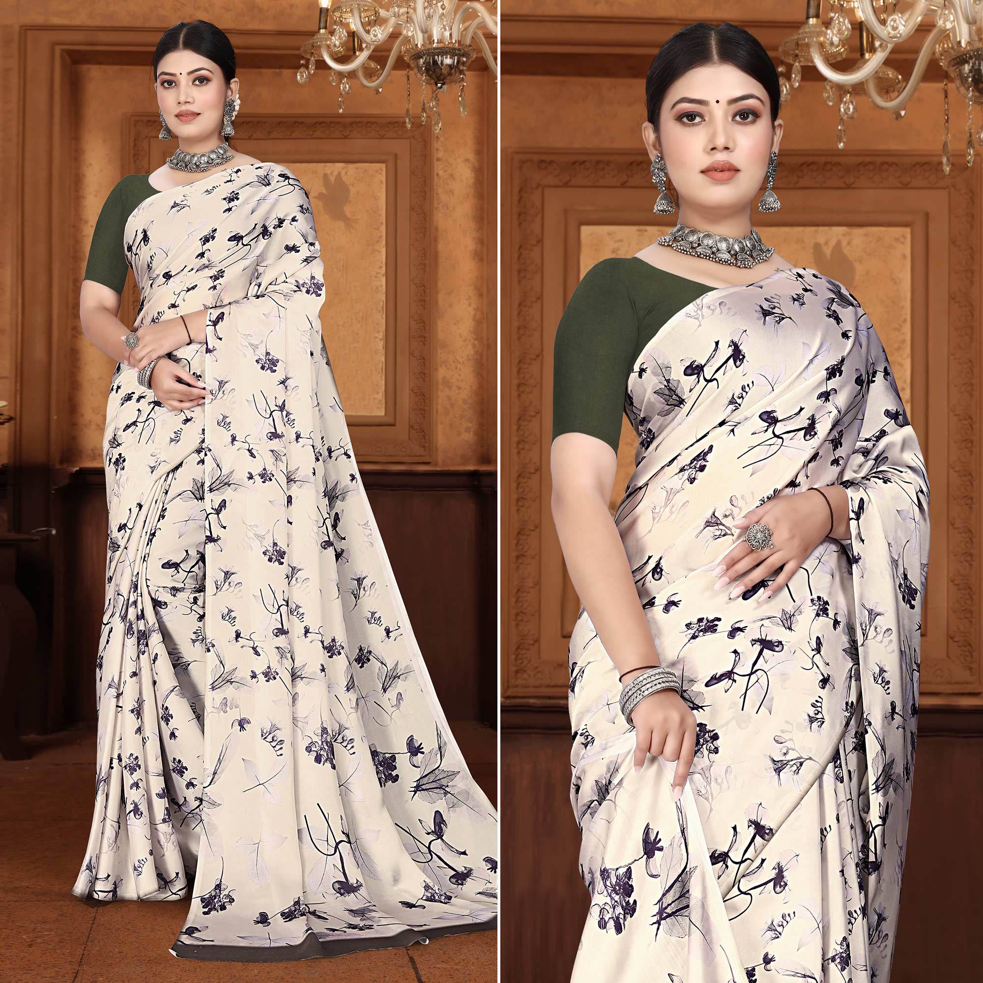 Offwhite Floral Digital Printed Georgette Saree