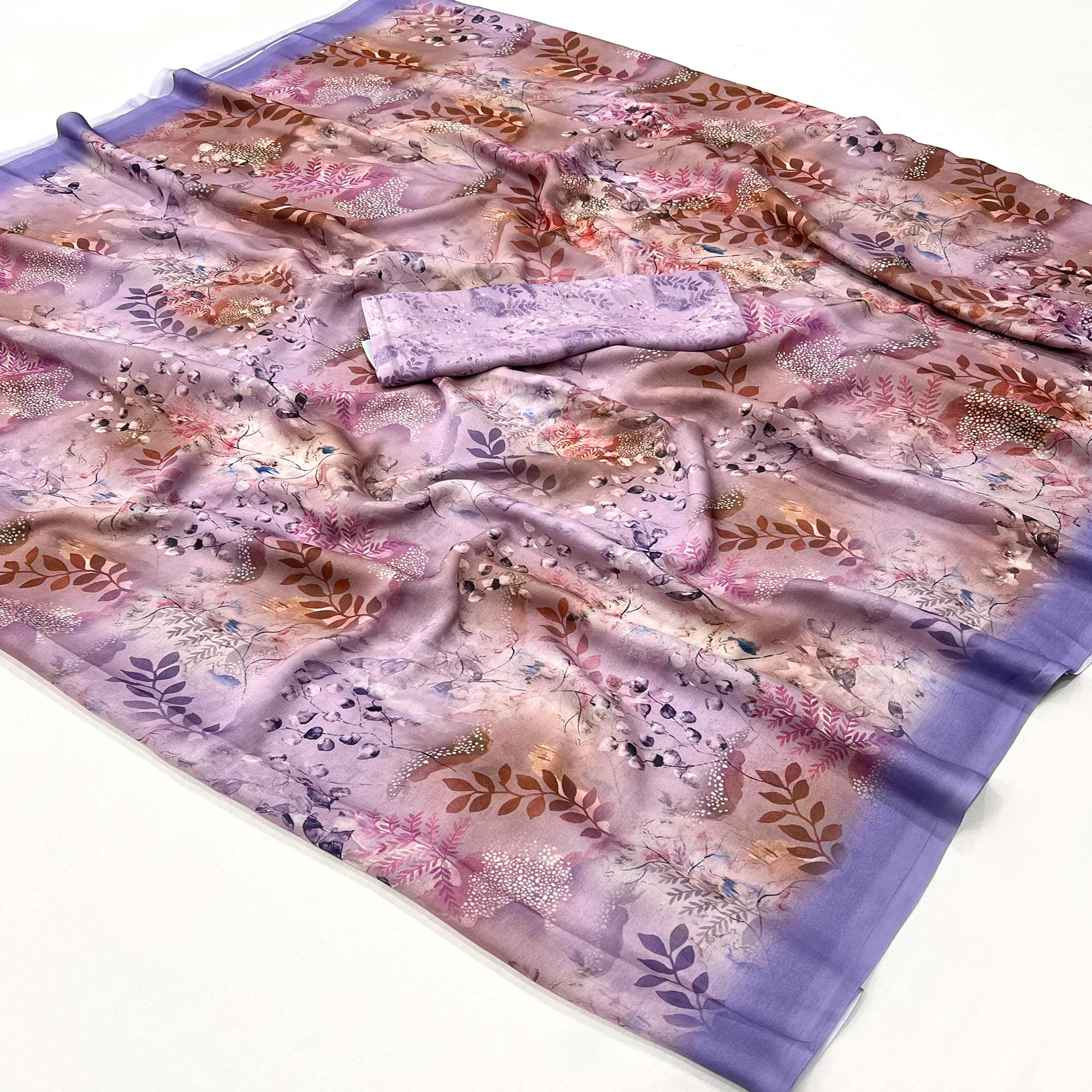 Lavender Floral Digital Printed Georgette Saree