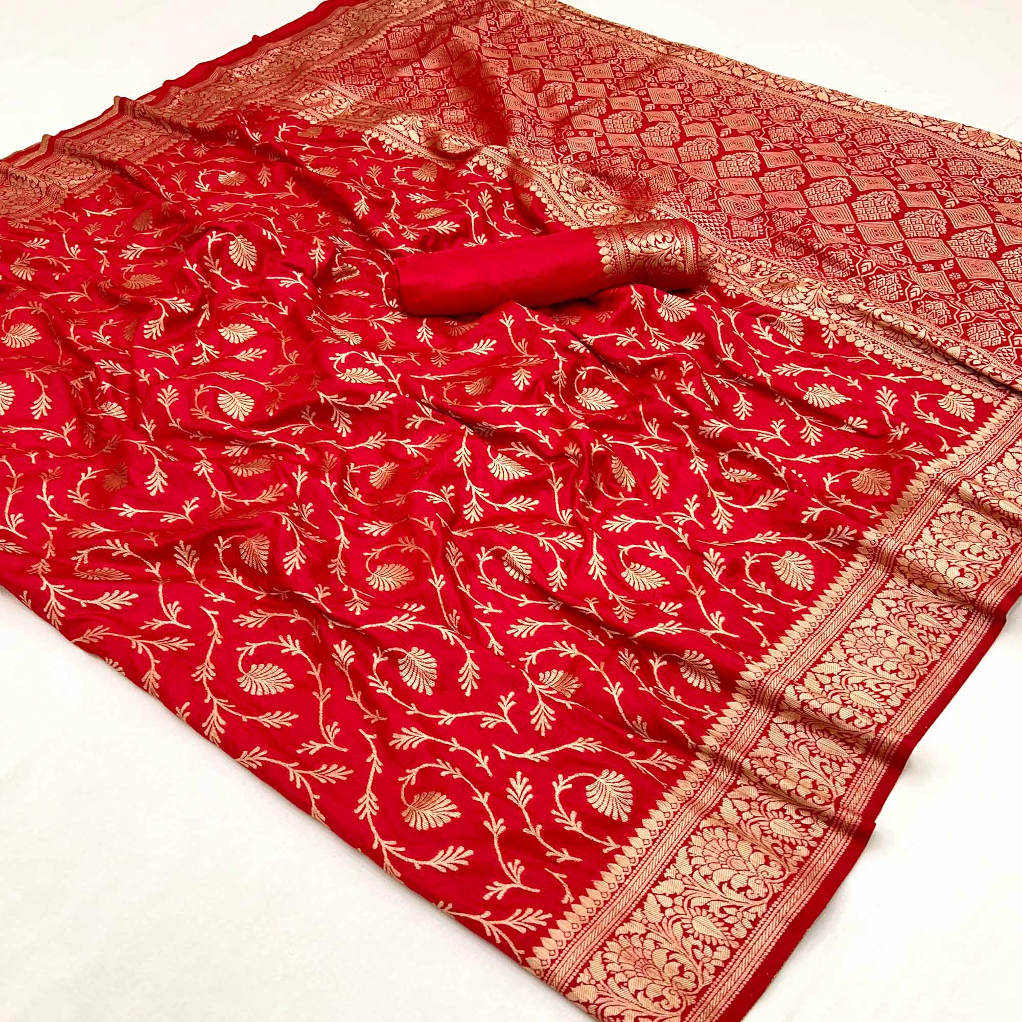 Red Floral Zari Woven Dola Silk Saree