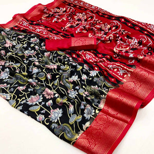 Black Kalamkari Printed Georgette Saree With Jacquard Border