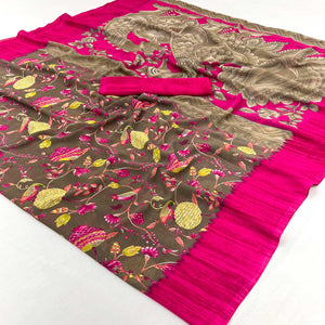 Brown Floral Printed Georgette Saree