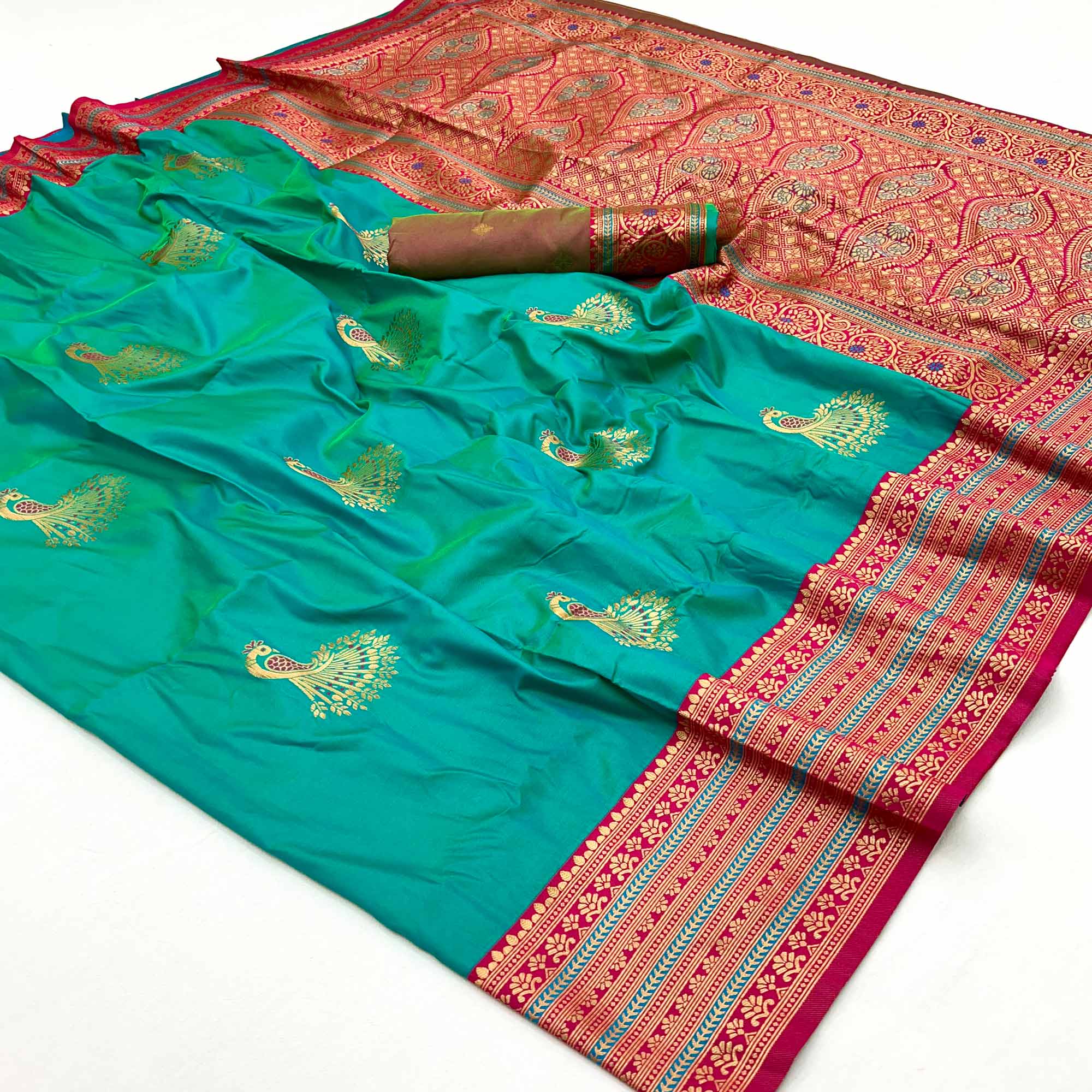 Rama Green Woven Pure Silk Saree