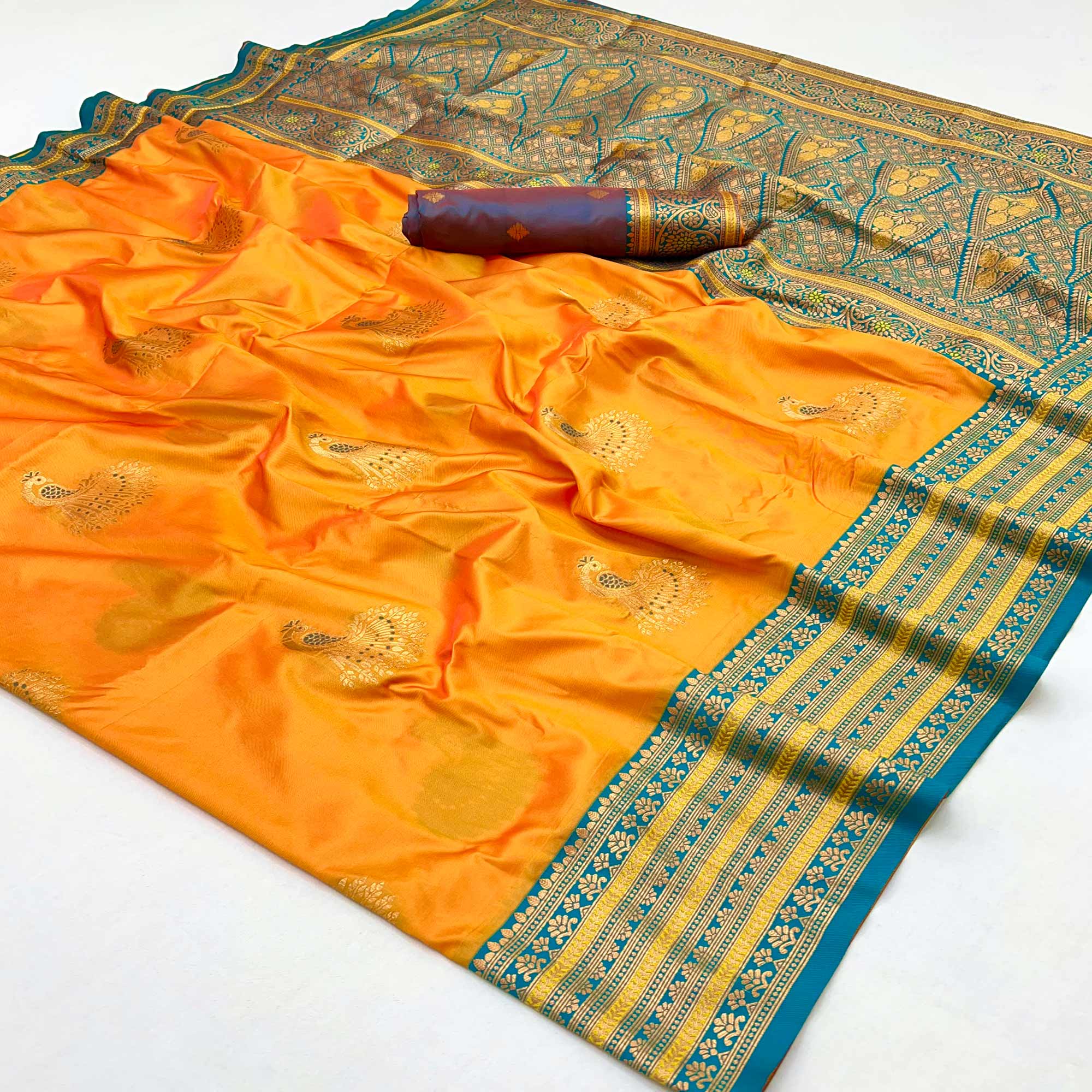 Mustard Woven Pure Silk Saree