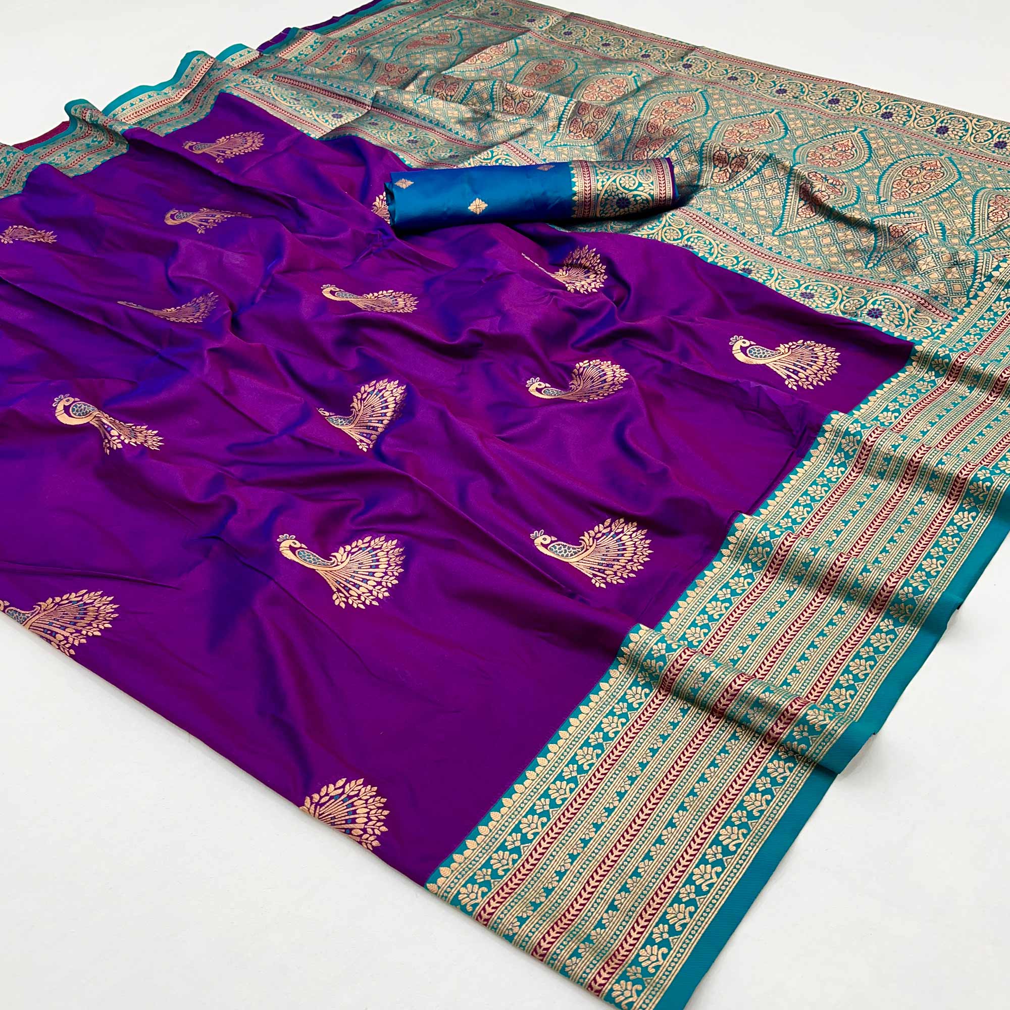 Purple Woven Pure Silk Saree