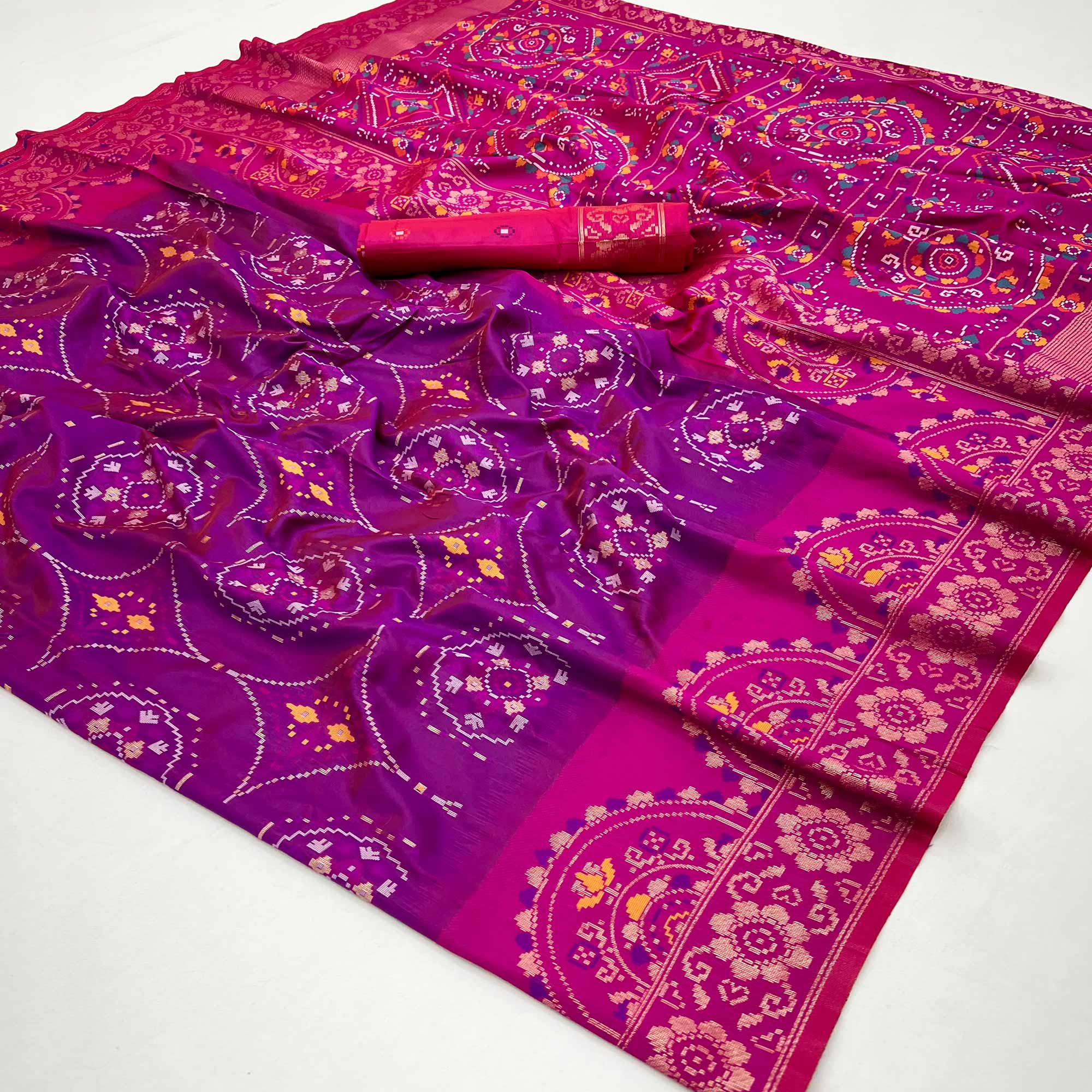 Purple & Pink Floral Woven Pure Silk Saree