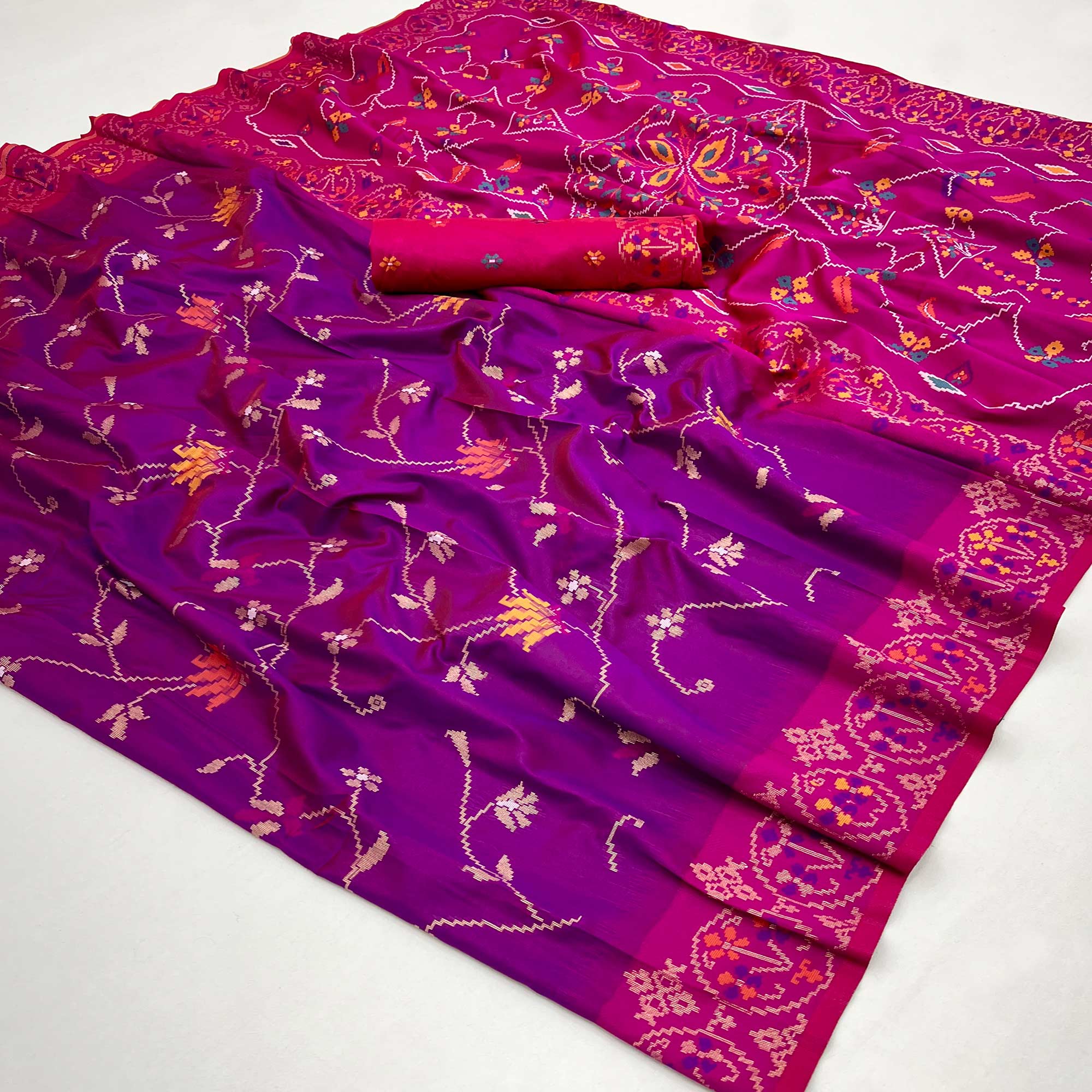 Purple & Pink Floral Woven Pure Silk Saree