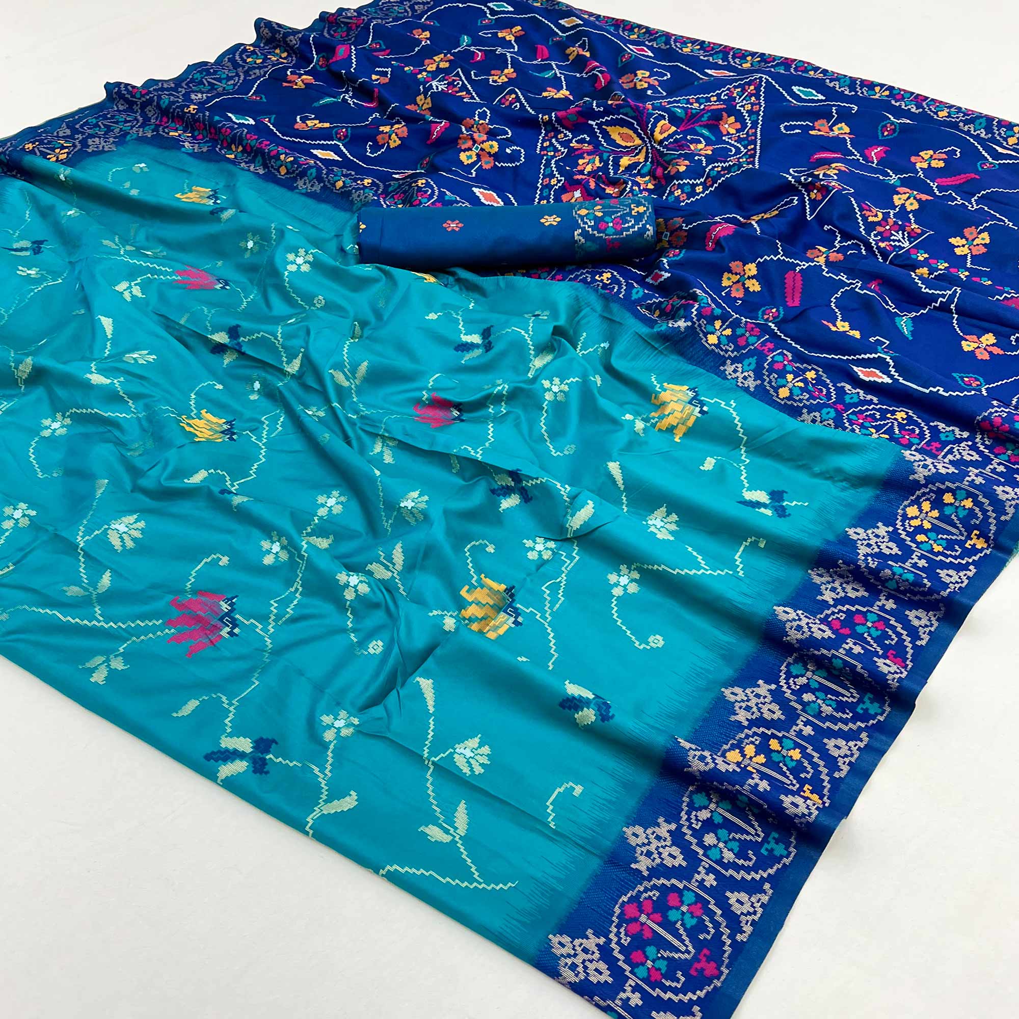 Blue Floral Woven Pure Silk Saree