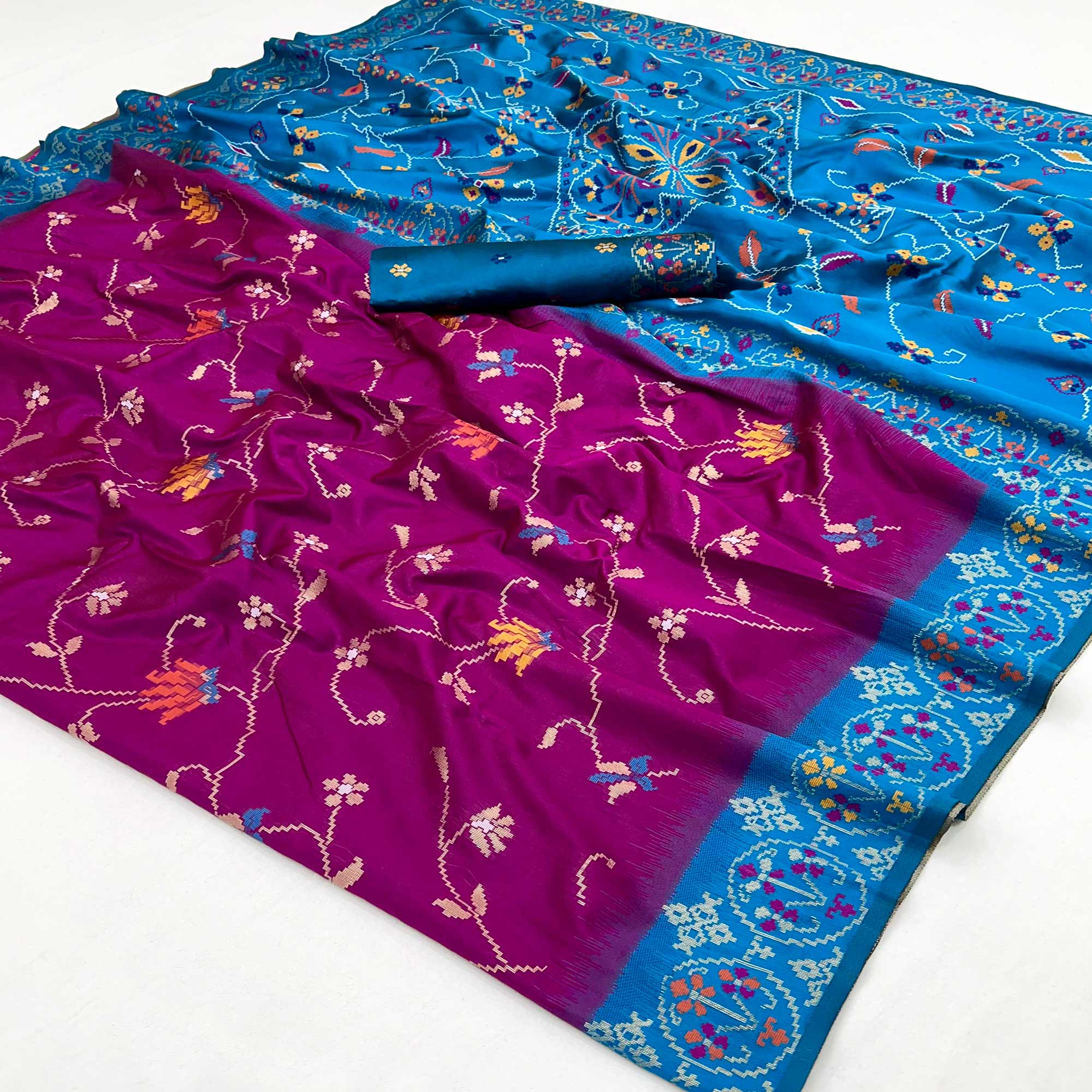 Purple & Blue Floral Woven Pure Silk Saree