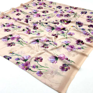 Beige Floral Digital Printed Georgette Saree