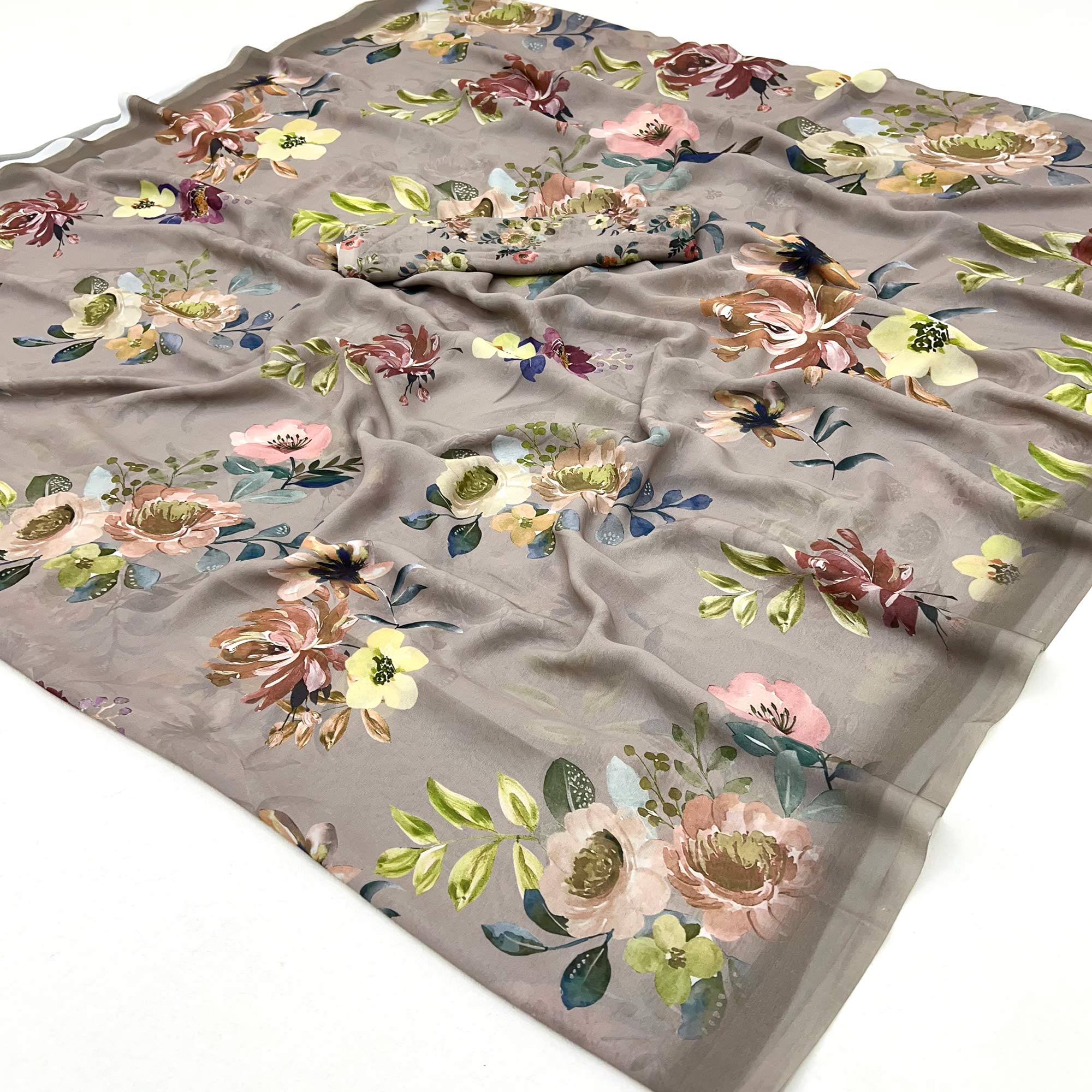 Grey Floral Digital Printed Georgette Saree