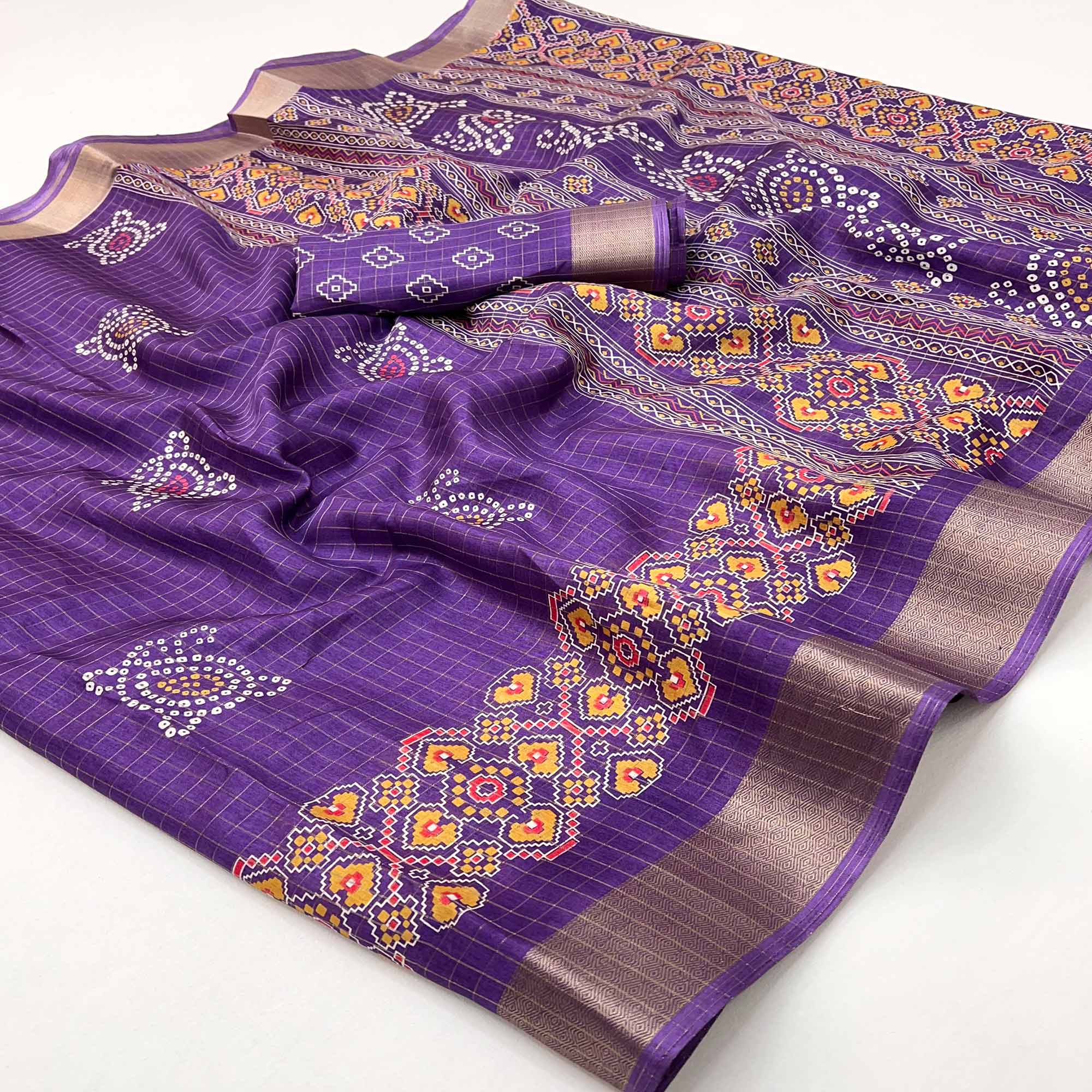 Purple Patola Patterned Featuring Weaving Work Dola Silken Drape