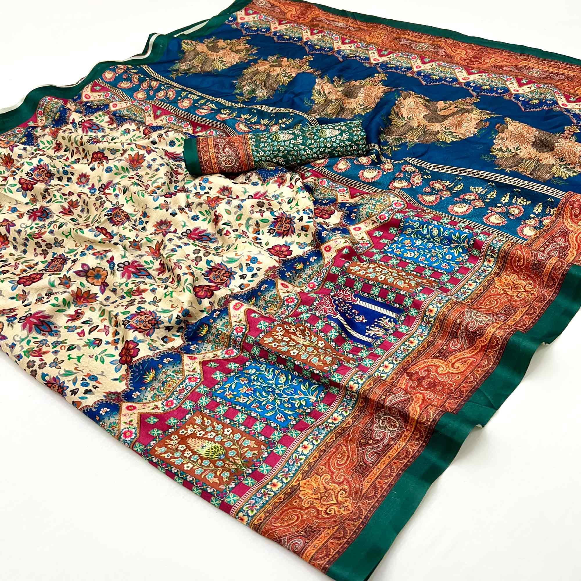 Cream Digital Floral Adorned with Artistic Prints Pashmina Elegant Drape