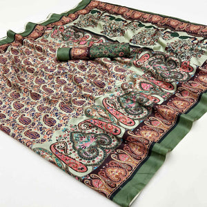 Pista Green Digital Floral Adorned with Artistic Prints Pashmina Elegant Drape