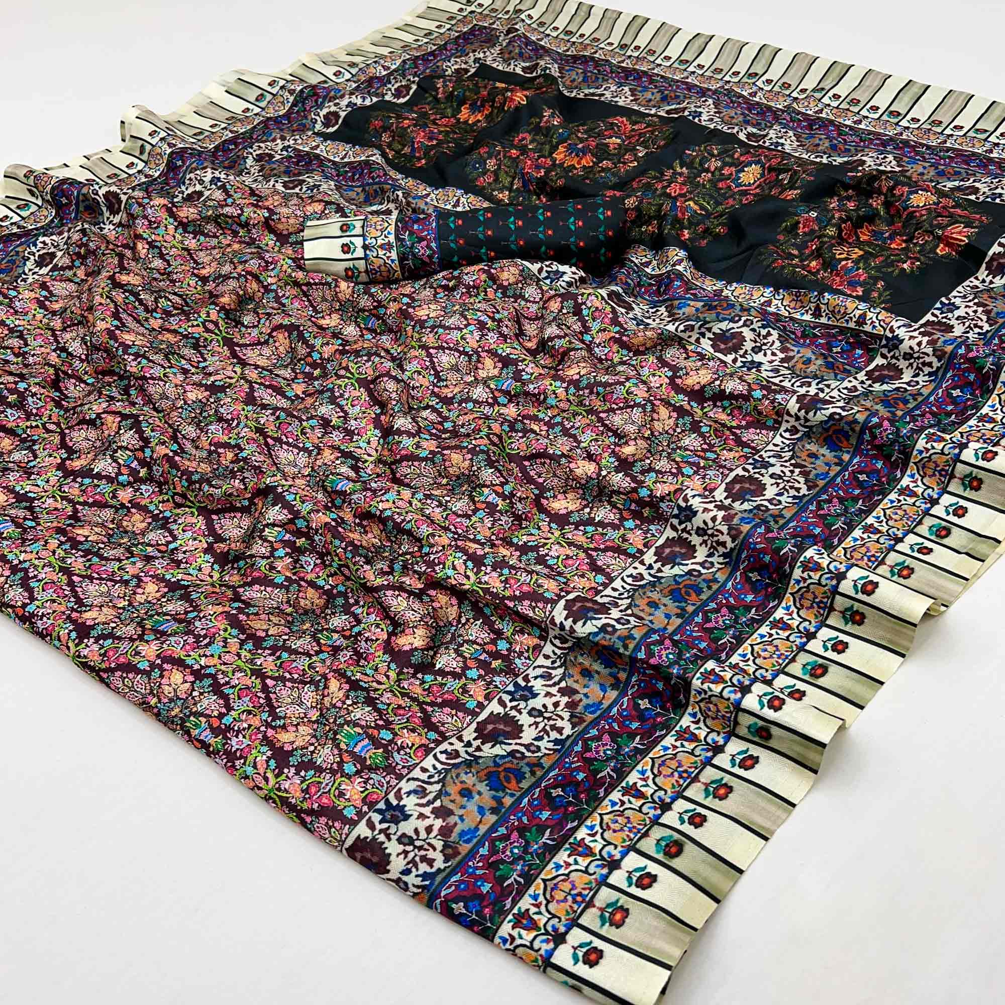 Plum Purple Digital Floral Adorned with Artistic Prints Pashmina Elegant Drape