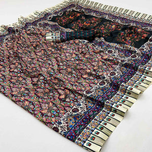 Plum Purple Digital Floral Adorned with Artistic Prints Pashmina Elegant Drape