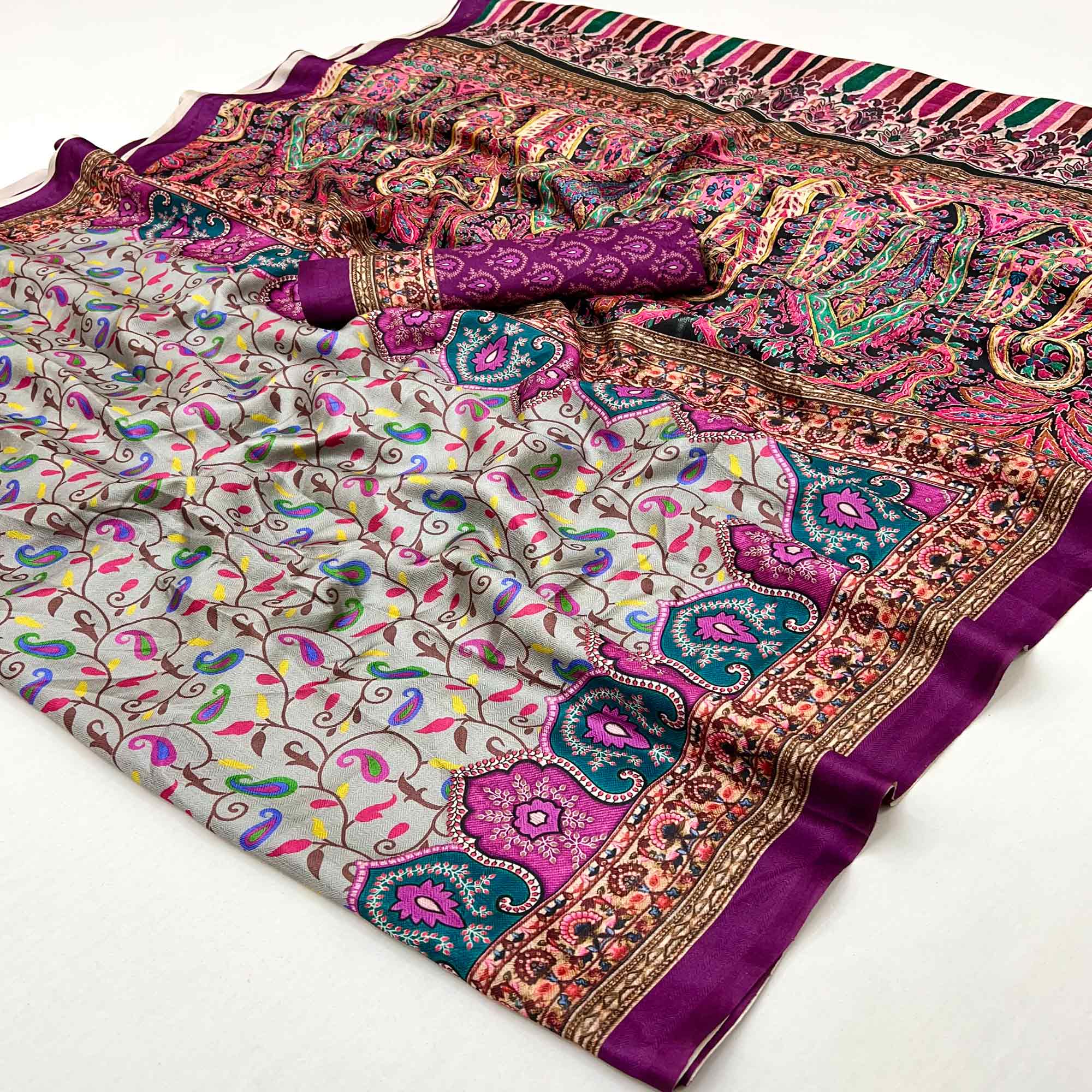 Grey Digital Floral Adorned with Artistic Prints Pashmina Elegant Drape