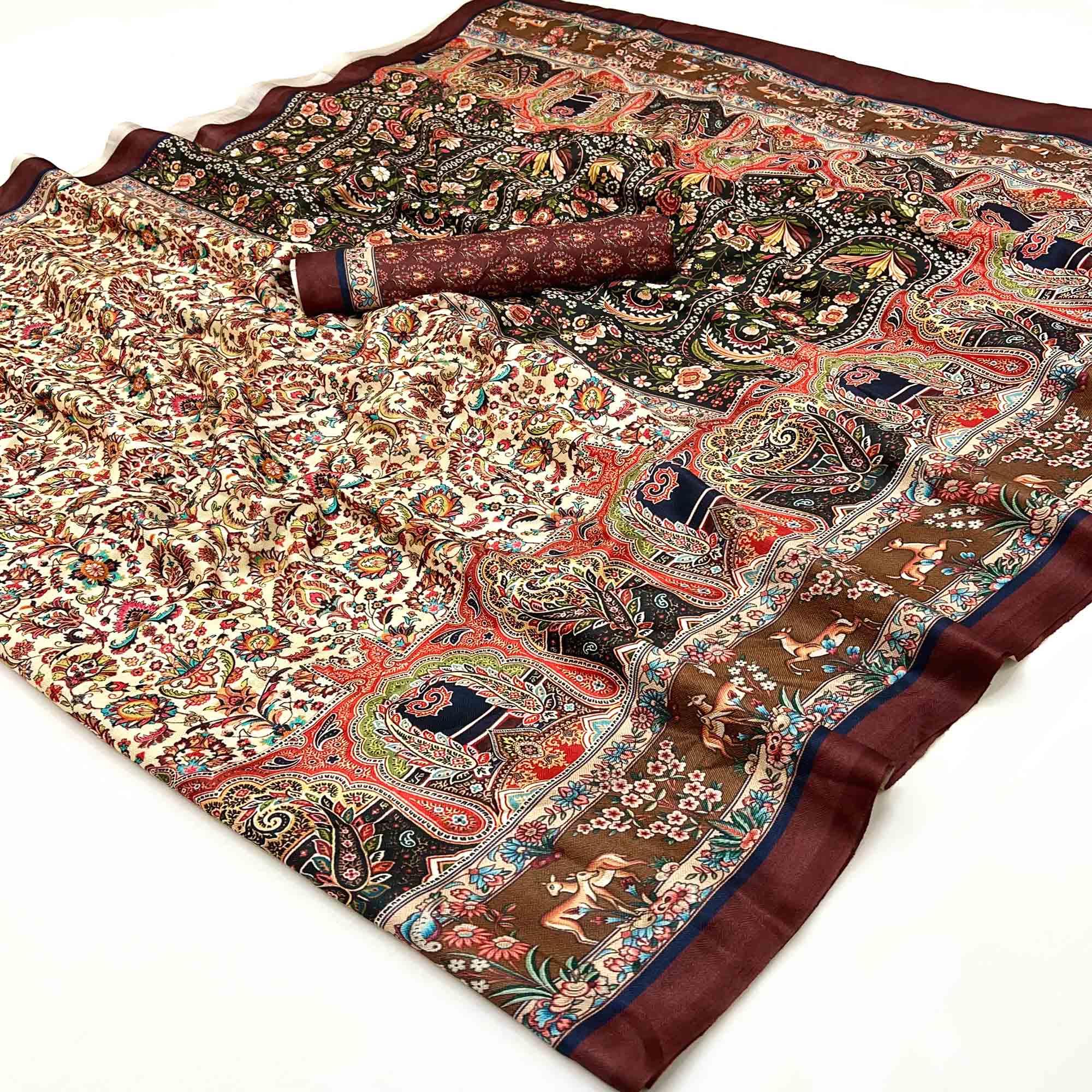 Cream Digital Floral Adorned with Artistic Prints Pashmina Elegant Drape