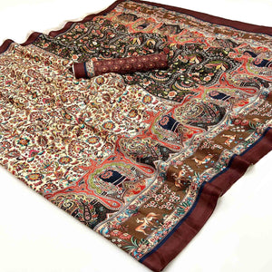 Cream Digital Floral Adorned with Artistic Prints Pashmina Elegant Drape