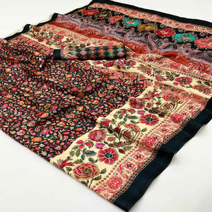 Black Digital Floral Adorned with Artistic Prints Pashmina Elegant Drape