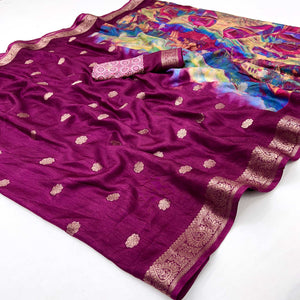 Soft Dola Silk Saree in Purple Glows with Intricate Floral Butti Weaving