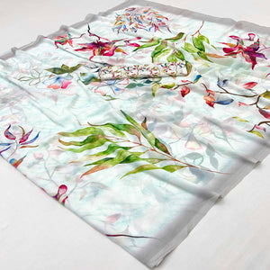 Floral Digital Printed White Georgette Saree For Graceful Look